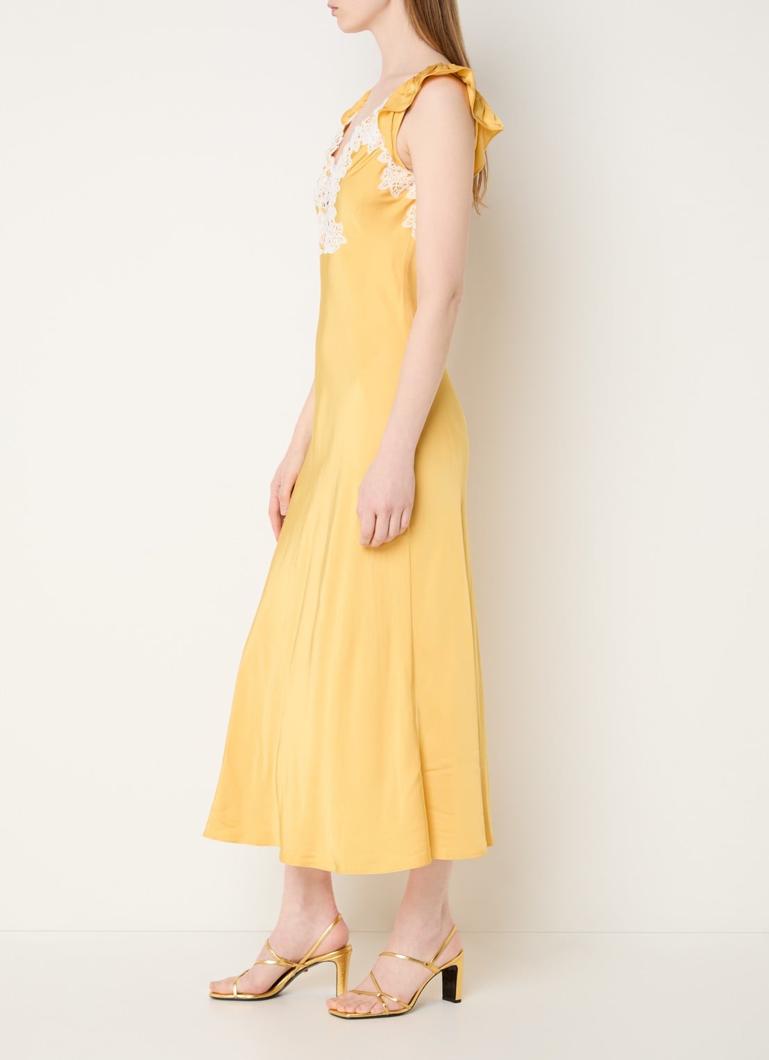 Claudie Pierlot Midi jurk met cut-out detail - achterkant okergeel