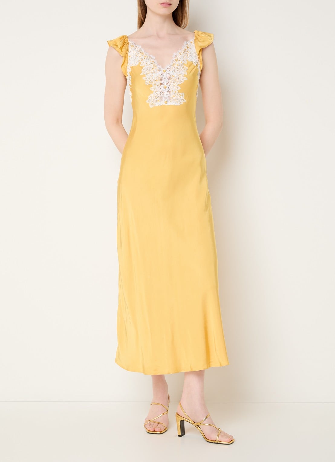 Claudie Pierlot Midi jurk met cut-out detail - detail 2 okergeel