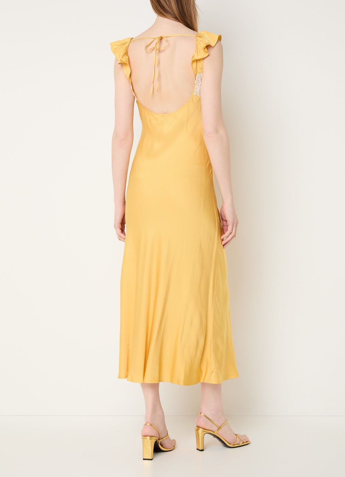 Claudie Pierlot Midi jurk met cut-out detail - voorkant 4 okergeel