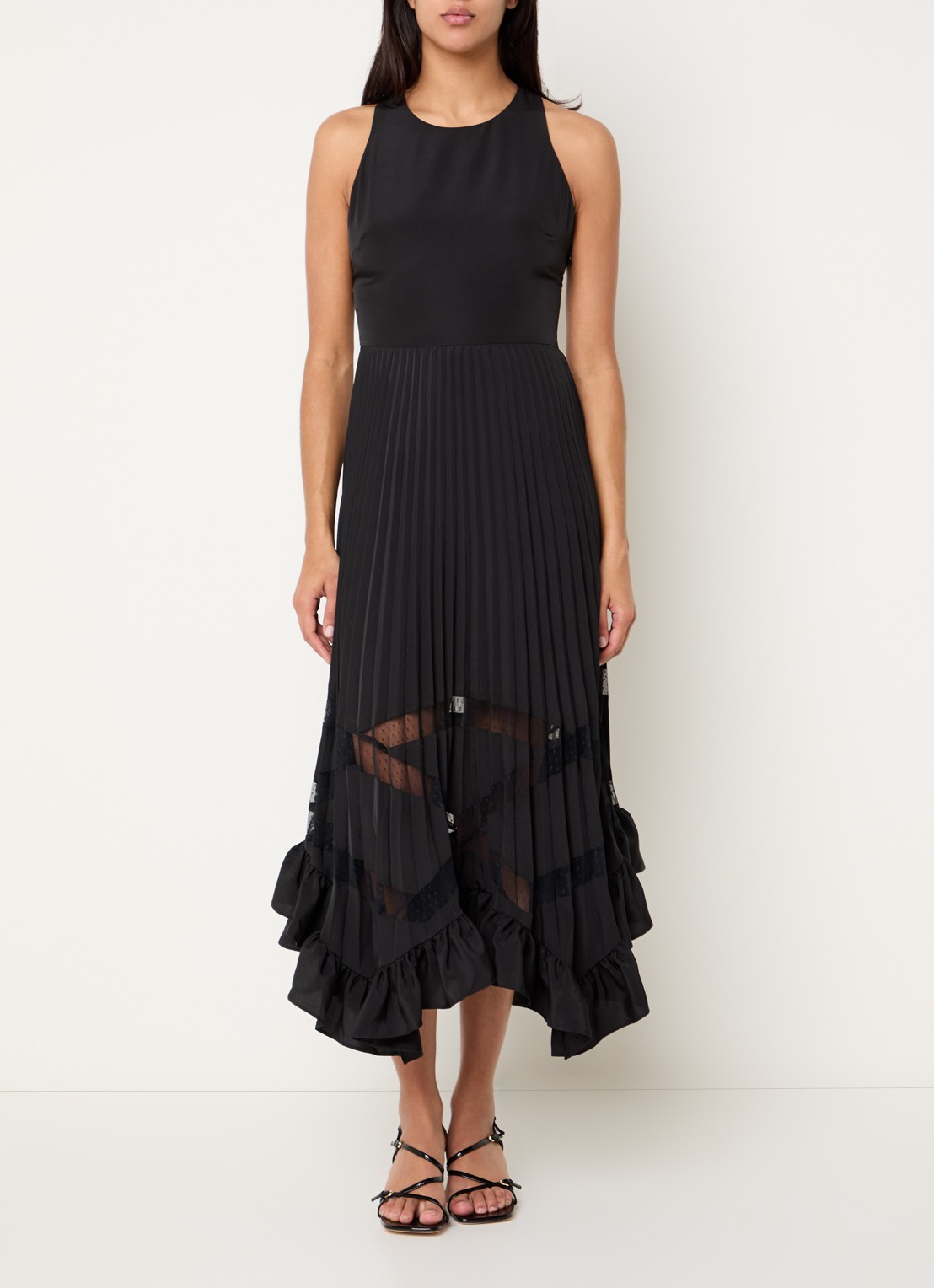 Claudie Pierlot Midi jurk met details van kant en plooien - detail 3 zwart