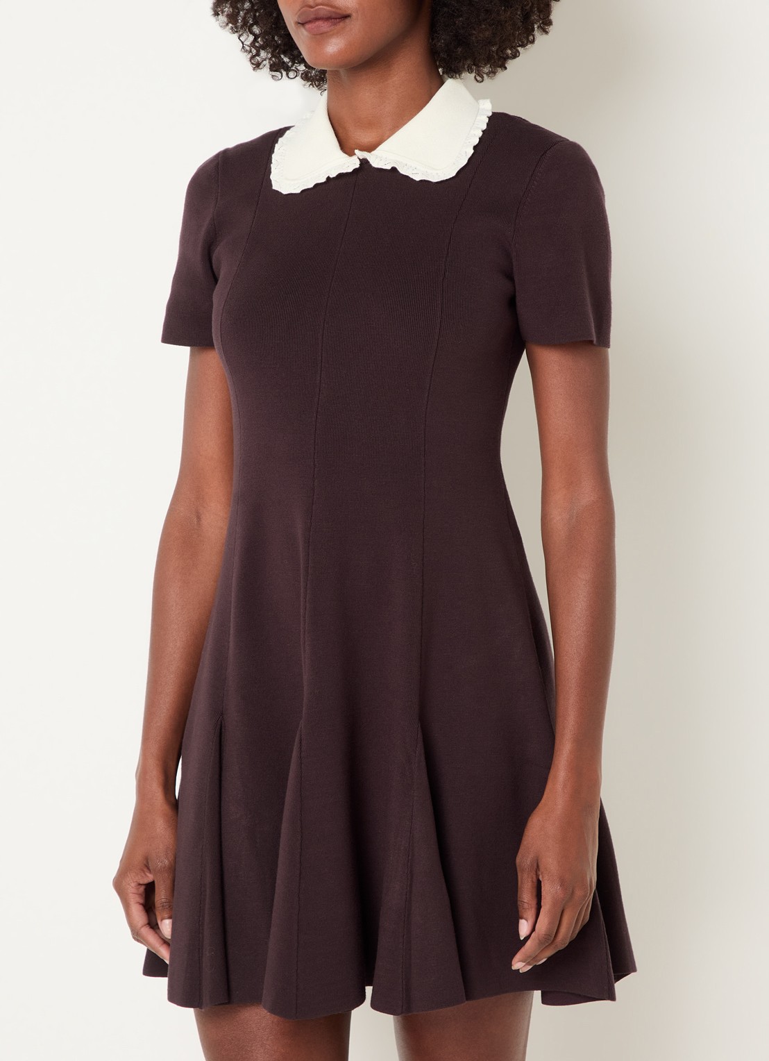 Claudie Pierlot Midi jurk met kraag - detail aubergine