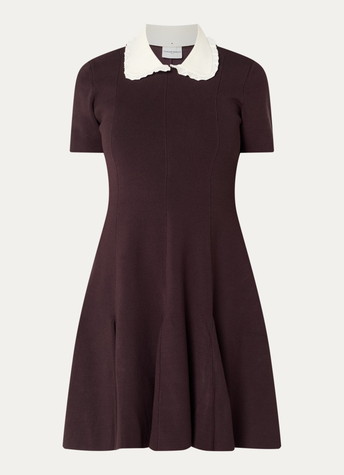 Claudie Pierlot Midi jurk met kraag - voorkant 3 aubergine