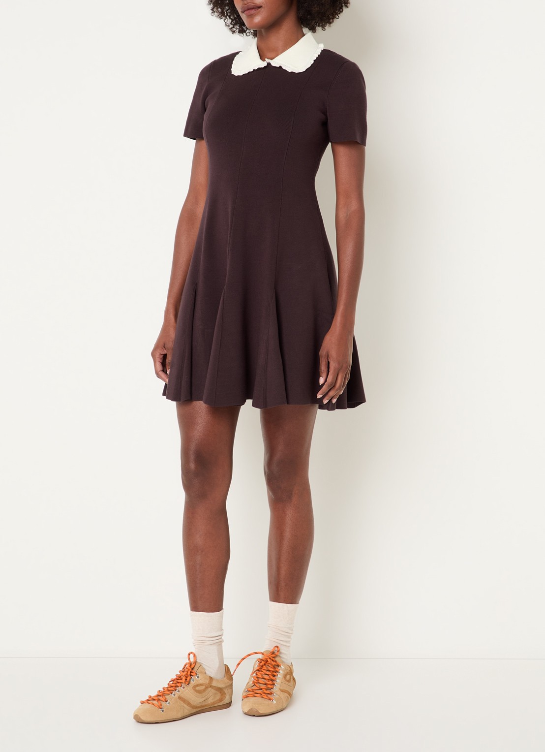 Claudie Pierlot Midi jurk met kraag - voorkant 4 aubergine