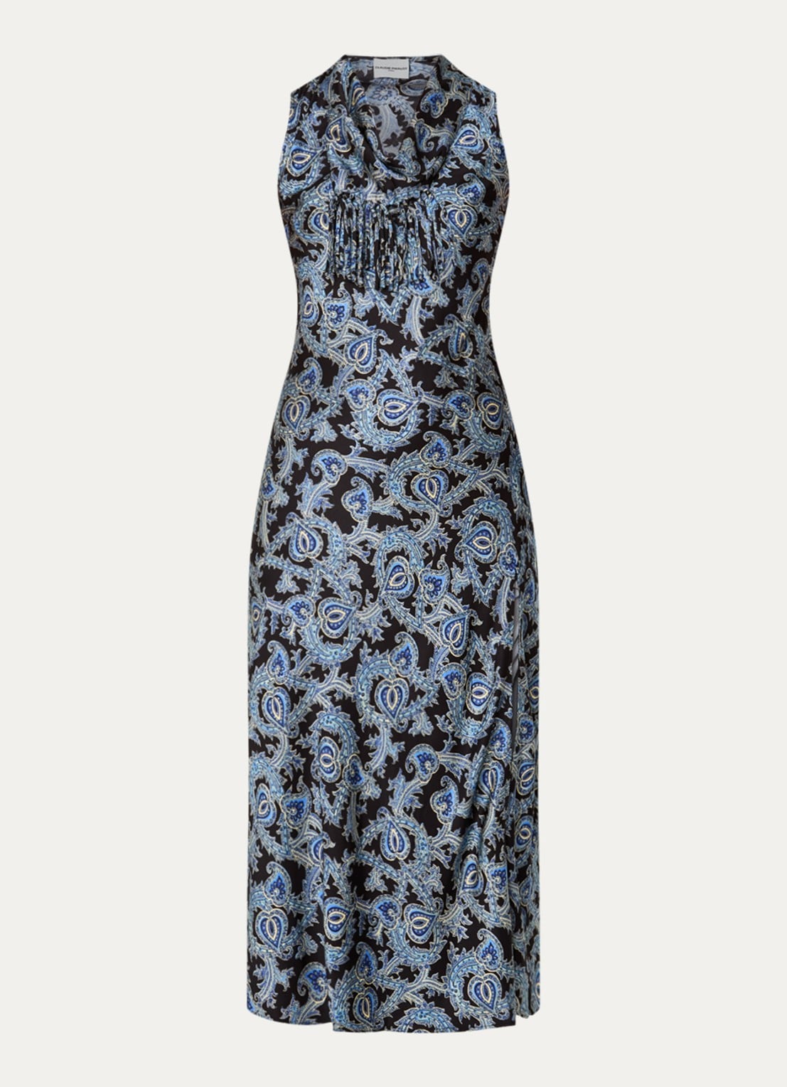 Claudie Pierlot Midi jurk met paisley dessin en split - voorkant 3 blauw