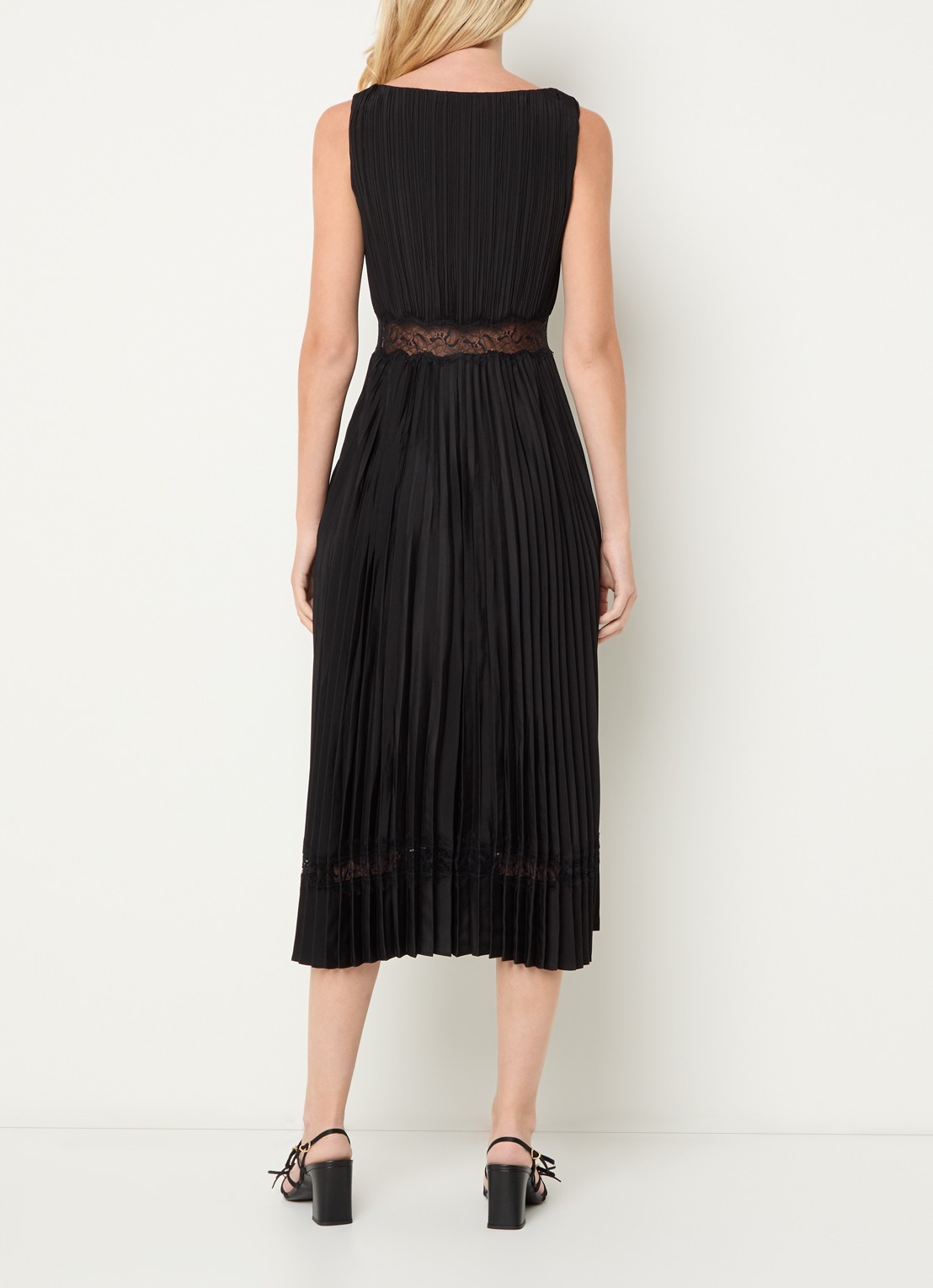 Claudie Pierlot Midi jurk met plissé en details van kant - achterkant 2 zwart