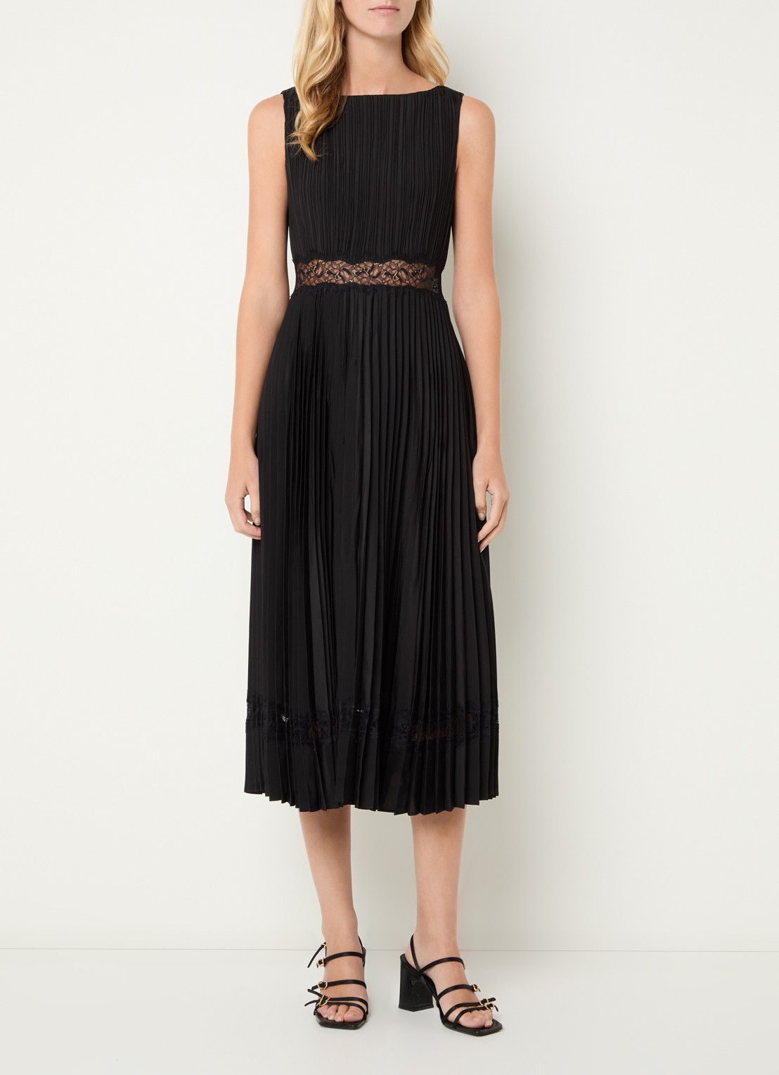 Claudie Pierlot Midi jurk met plissé en details van kant - detail zwart