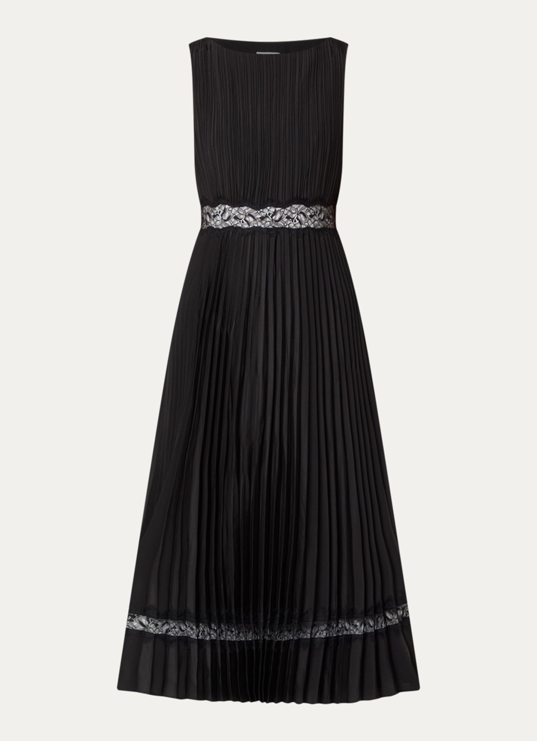 Claudie Pierlot Midi jurk met plissé en details van kant - voorkant 3 zwart