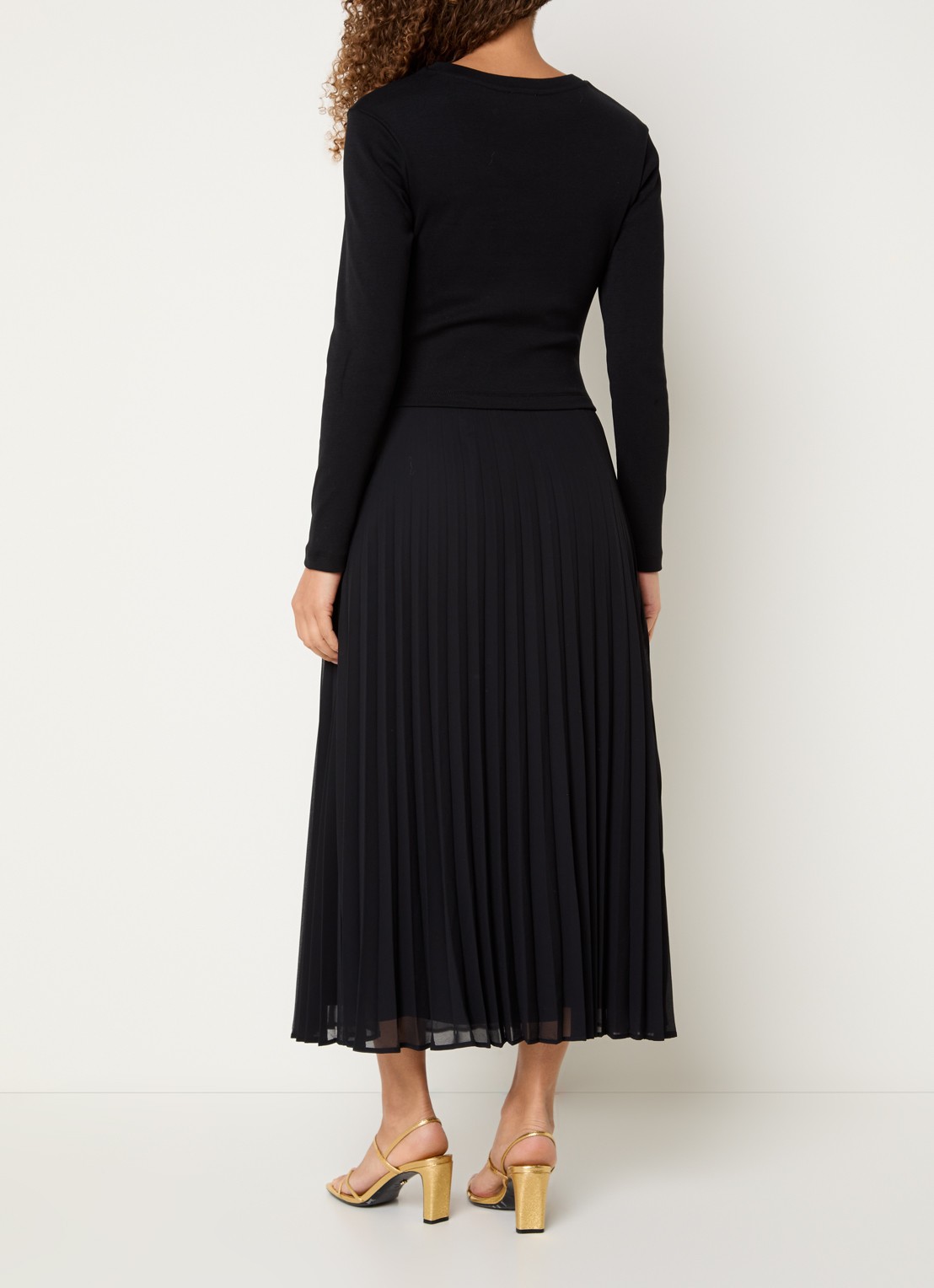 Claudie Pierlot Midi jurk met plissé - achterkant 3 zwart