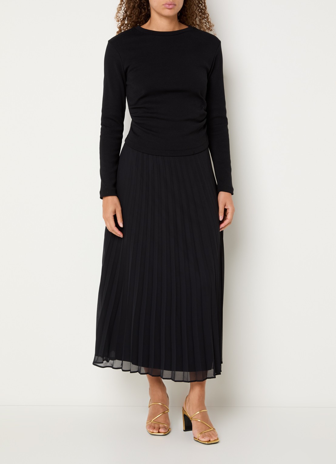 Claudie Pierlot Midi jurk met plissé - detail 4 zwart