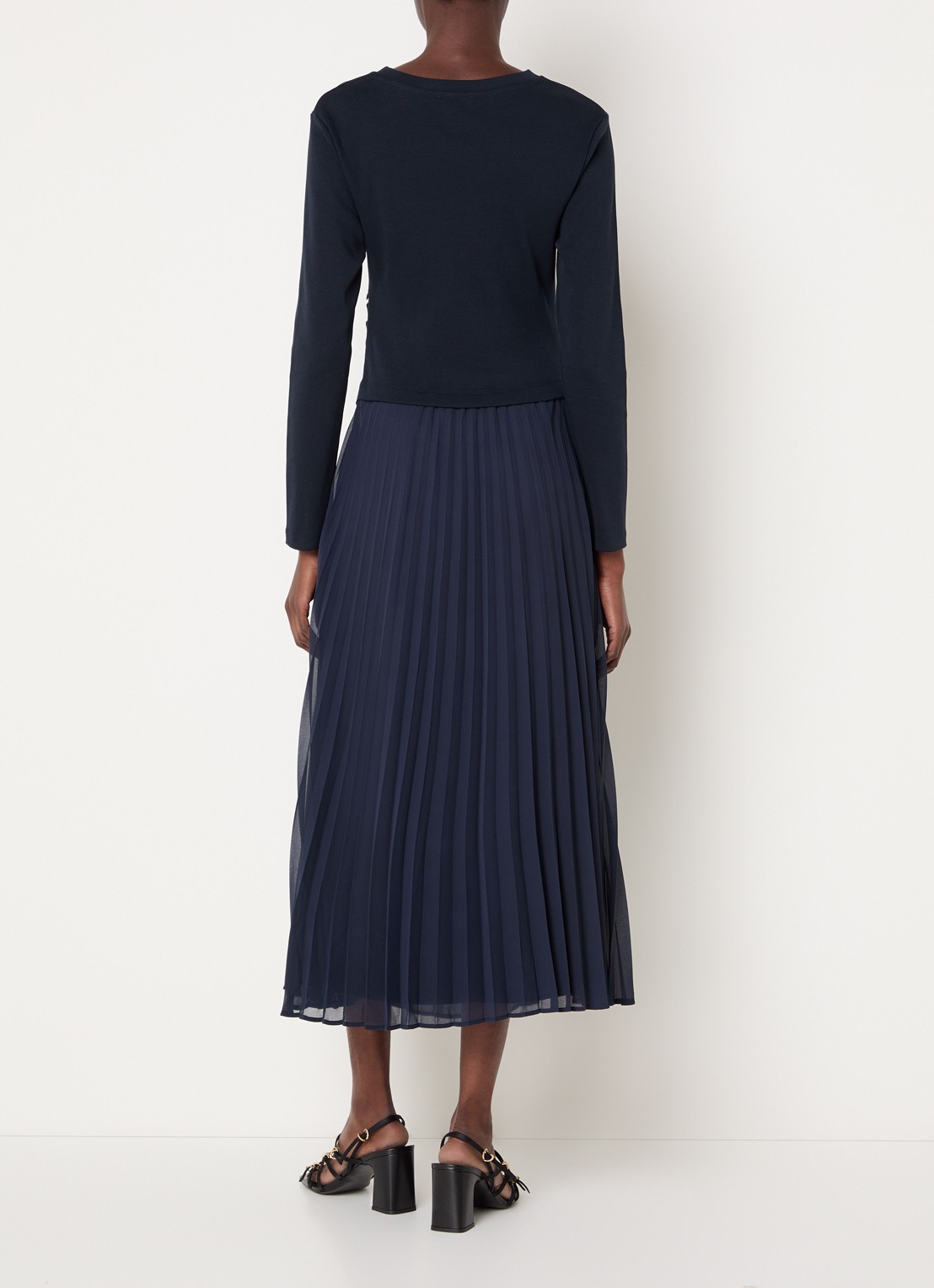 Claudie Pierlot Midi jurk met plissé - achterkant 4 donkerblauw