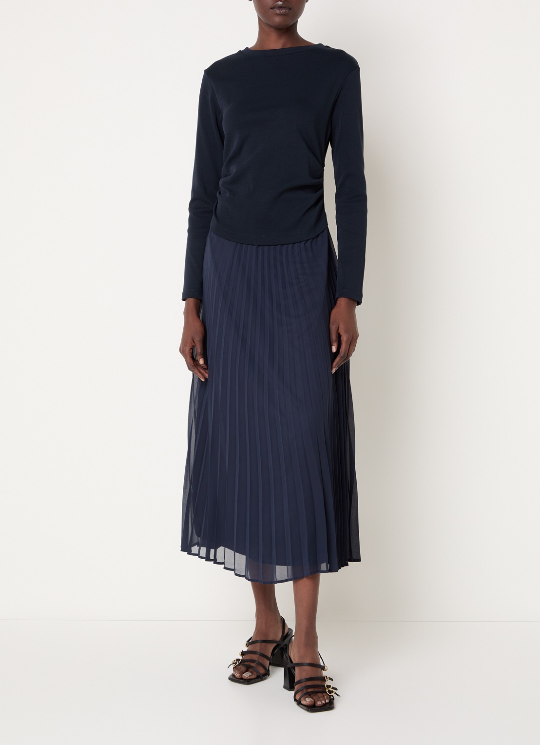 Claudie Pierlot Midi jurk met plissé - detail 3 donkerblauw