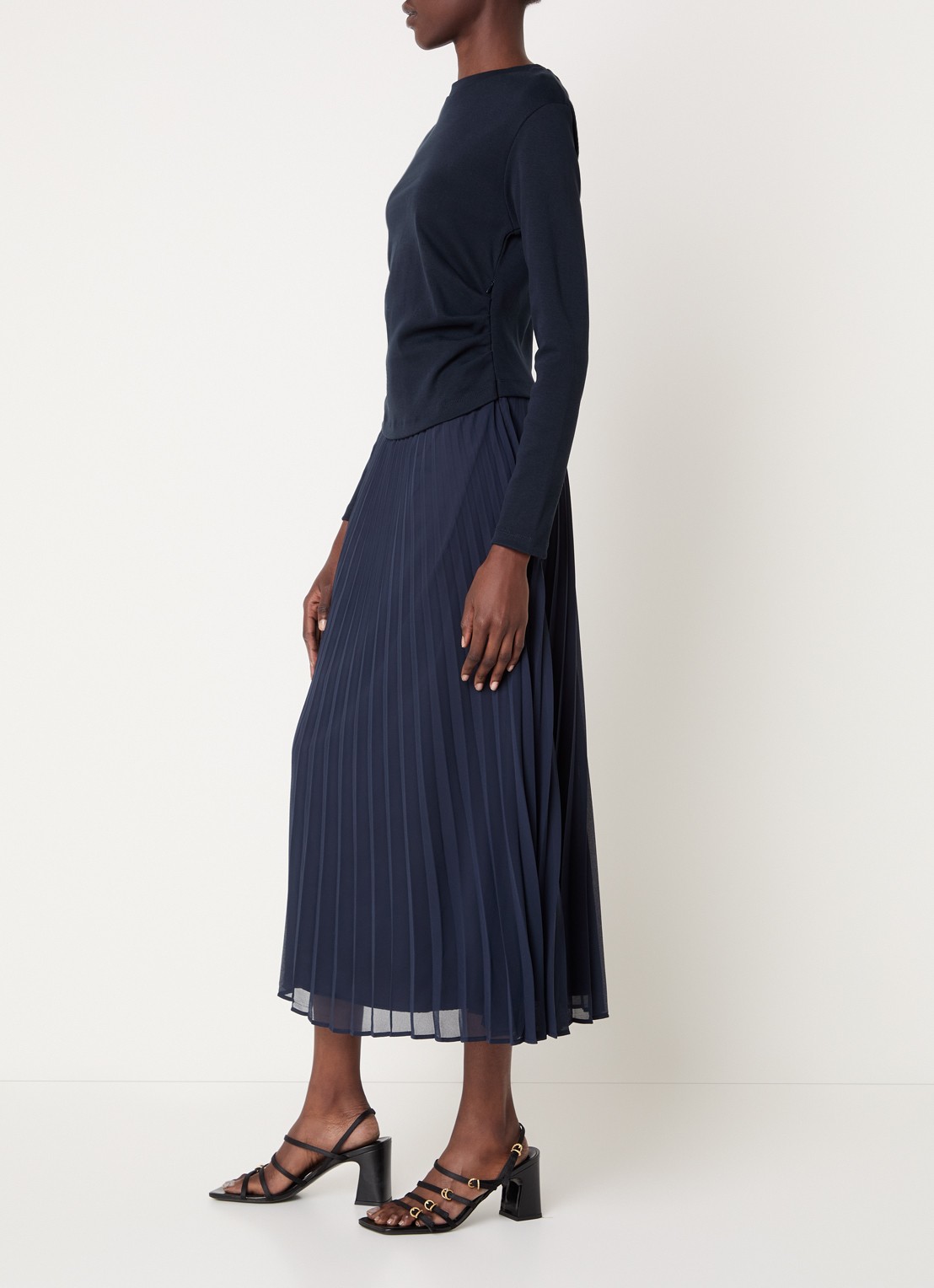 Claudie Pierlot Midi jurk met plissé - voorkant 2 donkerblauw