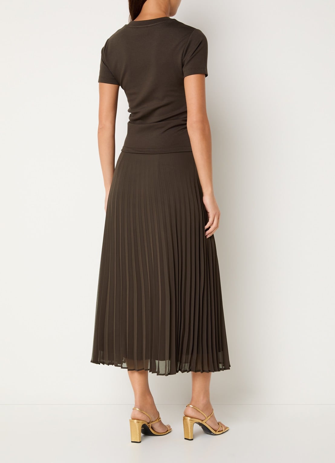 Claudie Pierlot Midi jurk met ruches en plissé - achterkant 4 donkerbruin