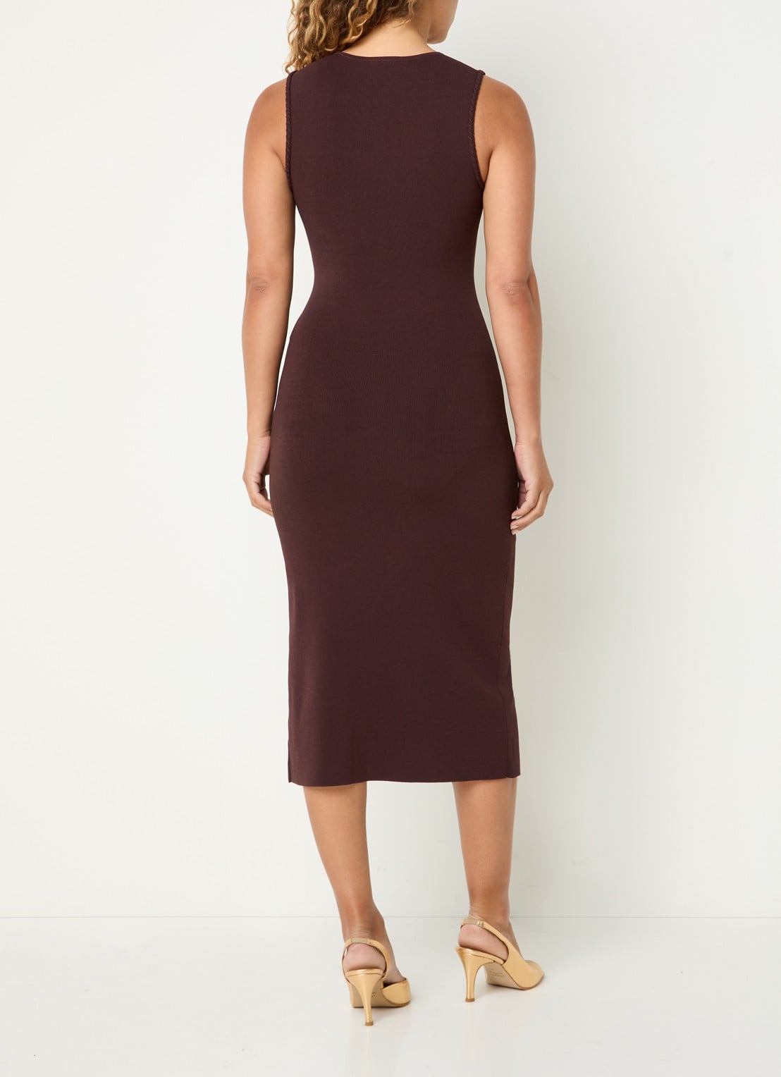 Claudie Pierlot Midi jurk met sierknopen - achterkant donkerbruin
