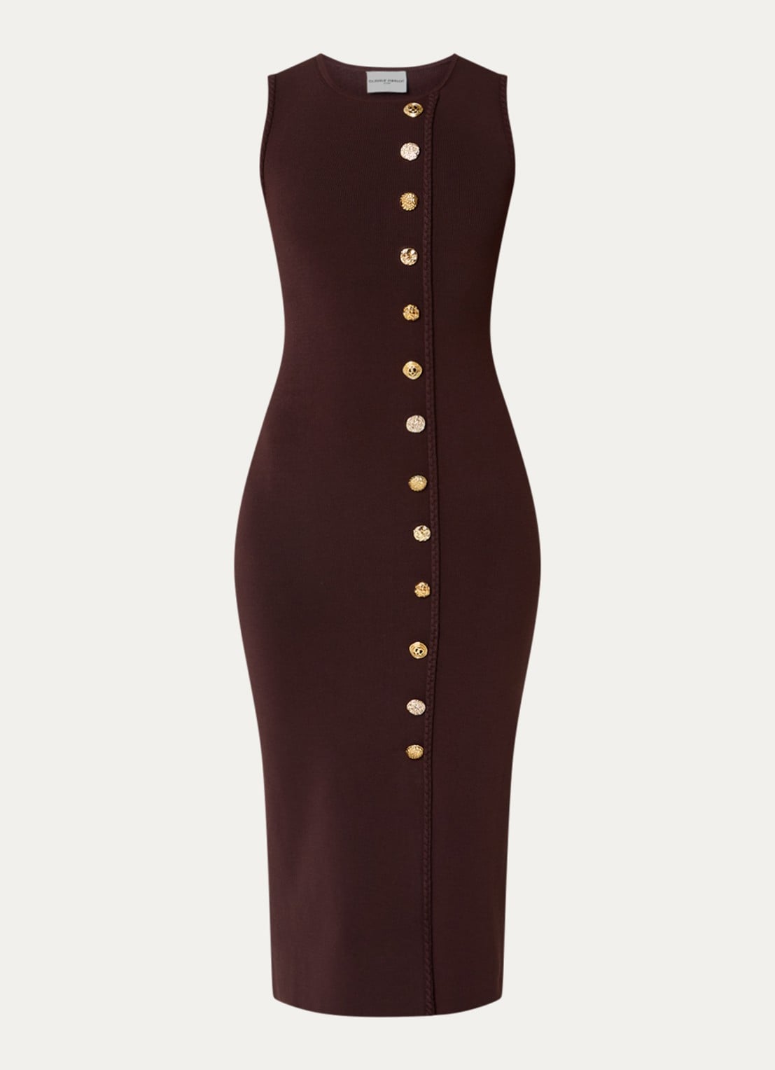 Claudie Pierlot Midi jurk met sierknopen - voorkant 3 donkerbruin