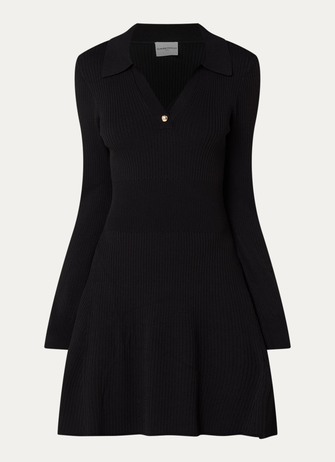 Claudie Pierlot Midi jurk met structuur - voorkant 2 zwart