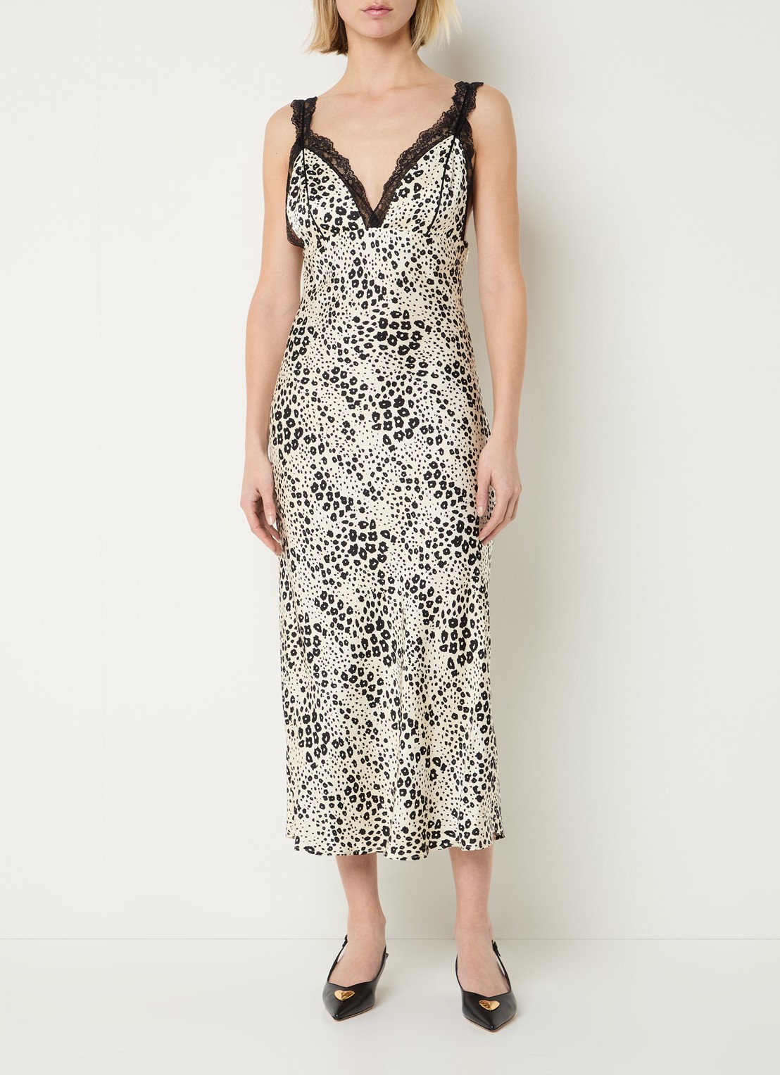 Claudie Pierlot Midi jurk van satijn met print en details van kant - detail 2 creme