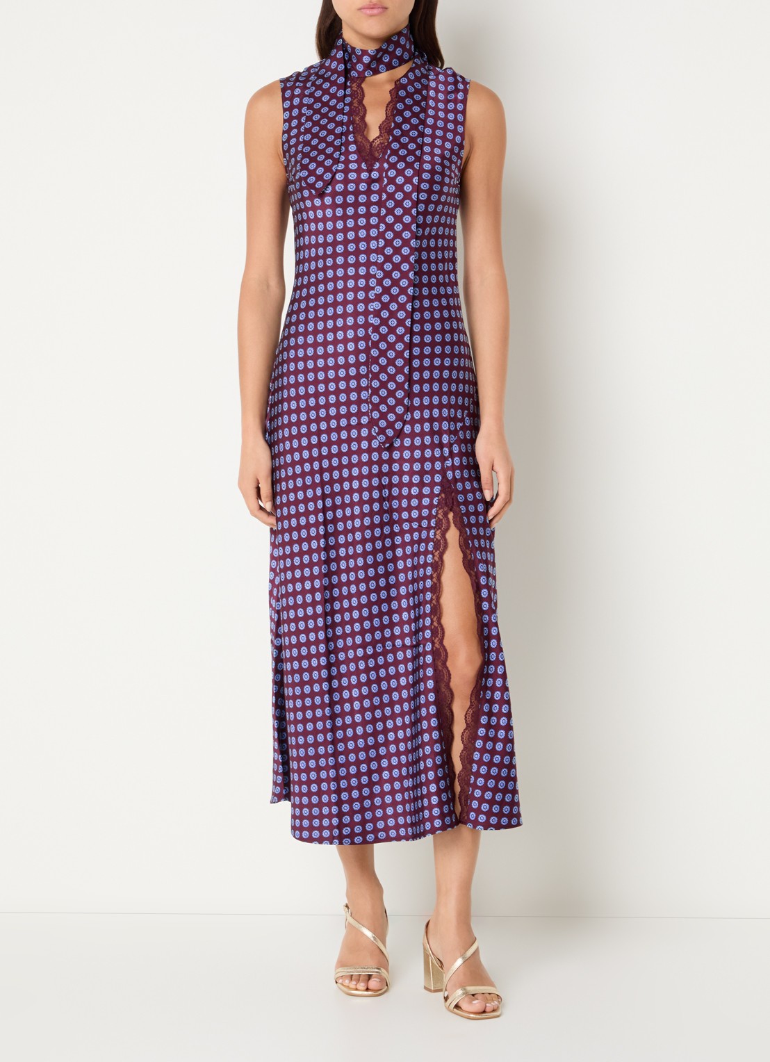 Claudie Pierlot Midi jurk van satijn met print - detail aubergine