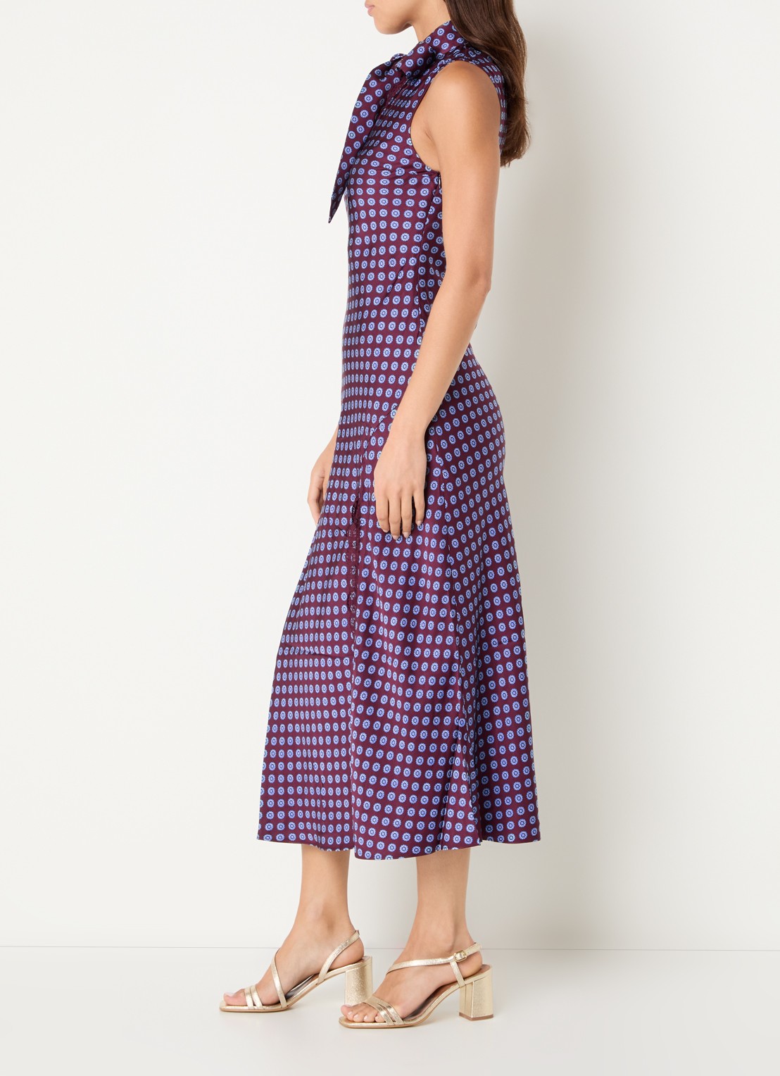 Claudie Pierlot Midi jurk van satijn met print - voorkant 3 aubergine