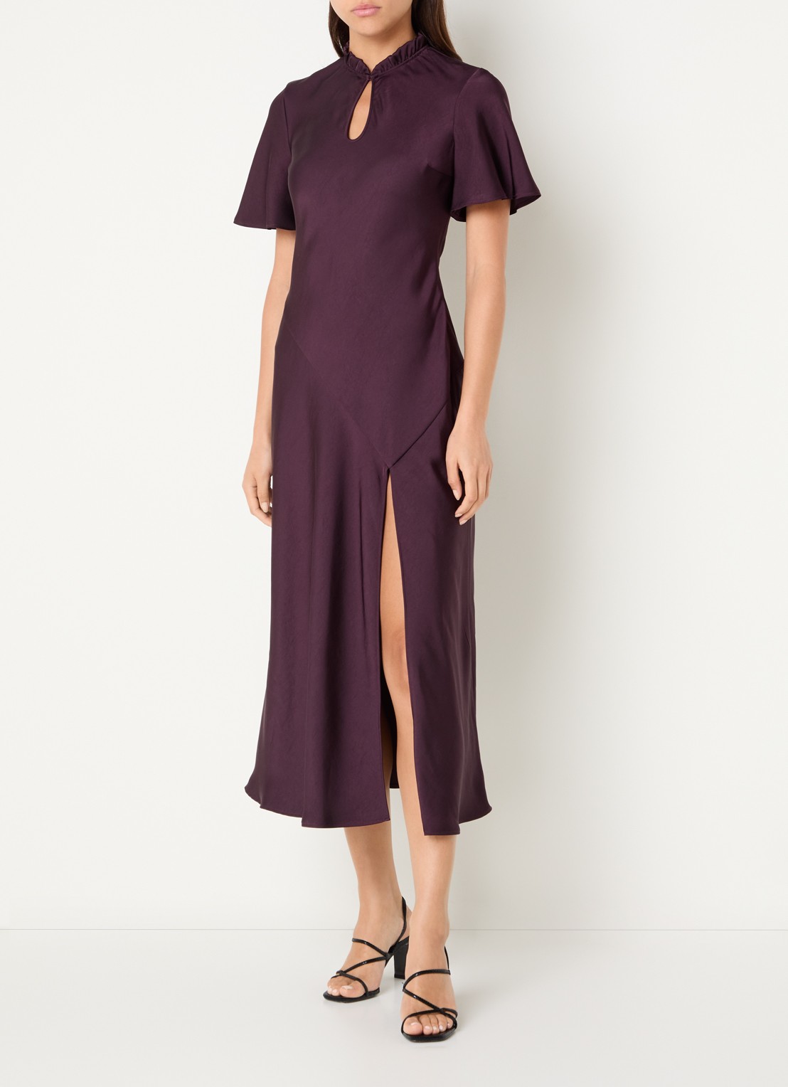 Claudie Pierlot Midi jurk van satijn met split - detail aubergine