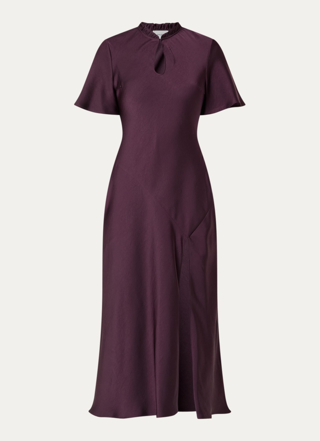 Claudie Pierlot Midi jurk van satijn met split - voorkant 2 aubergine