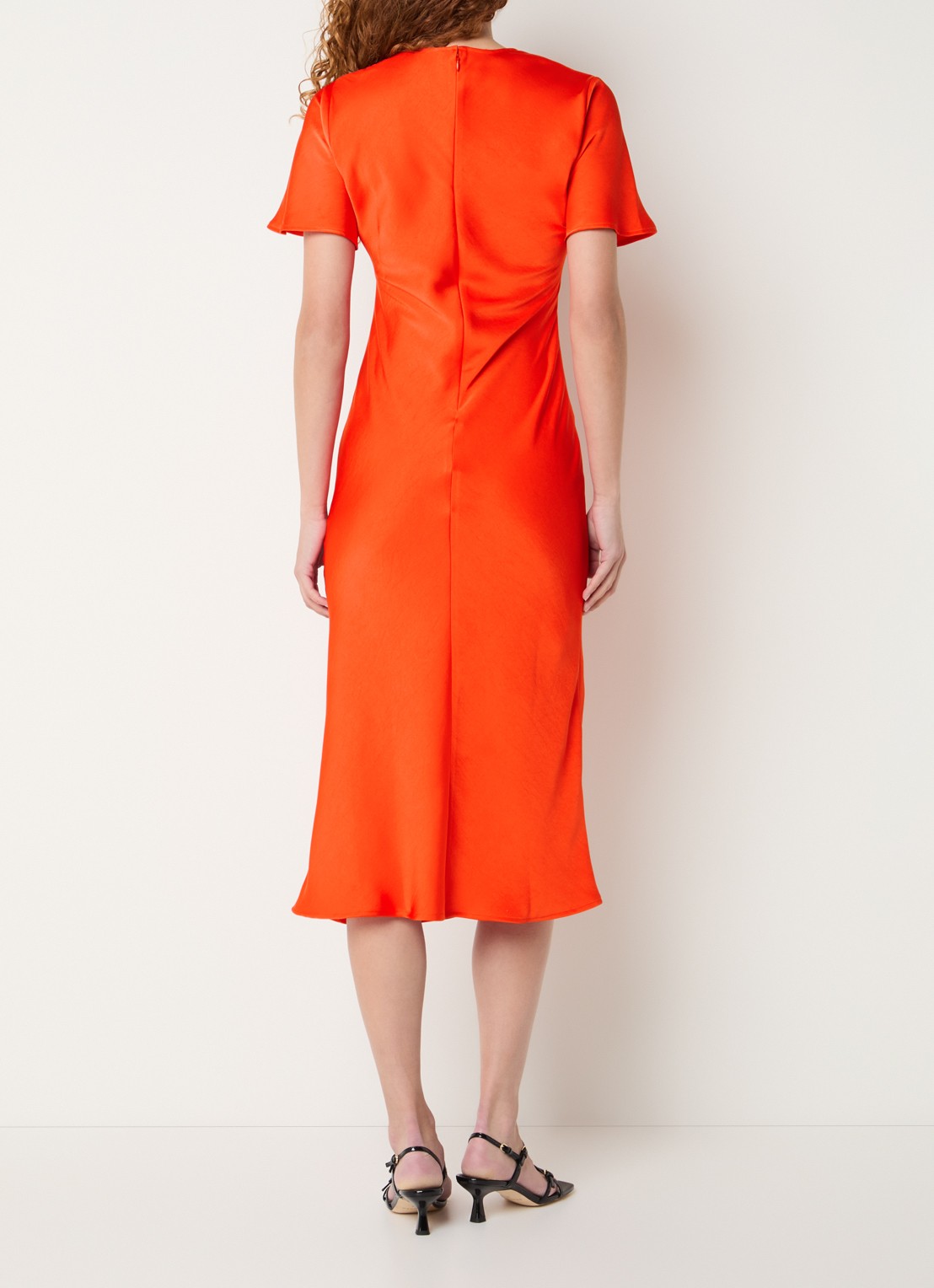 Claudie Pierlot Midi jurk van satijn - achterkant koraalrood