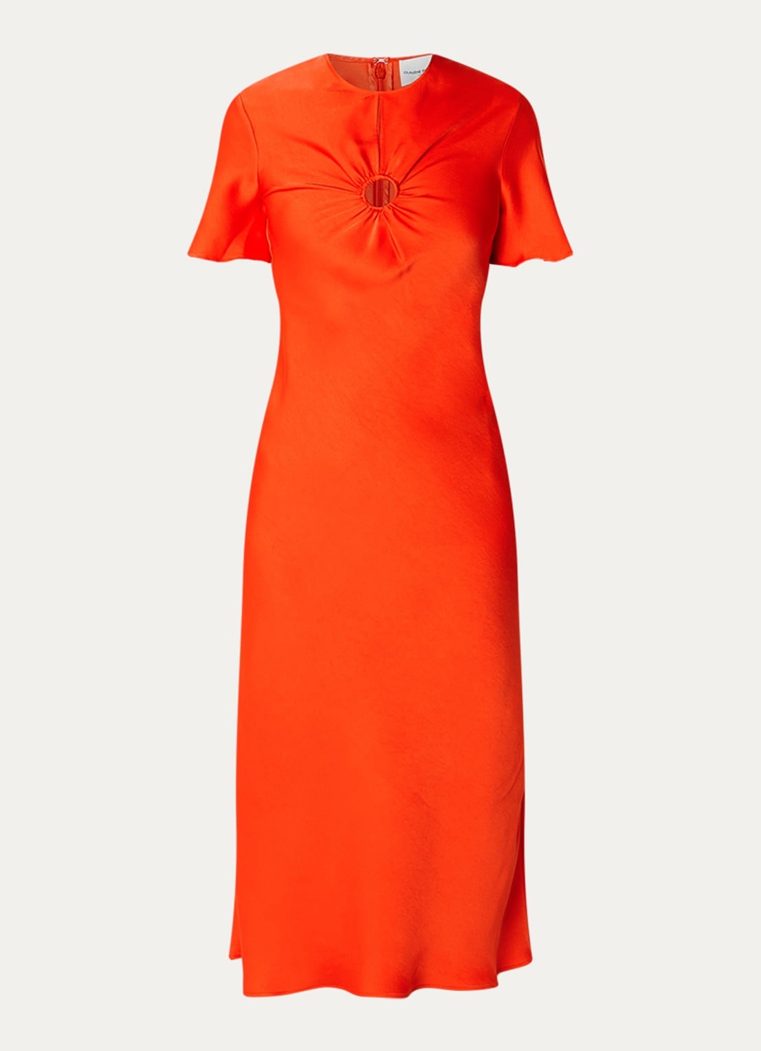 Claudie Pierlot Midi jurk van satijn - voorkant 2 koraalrood