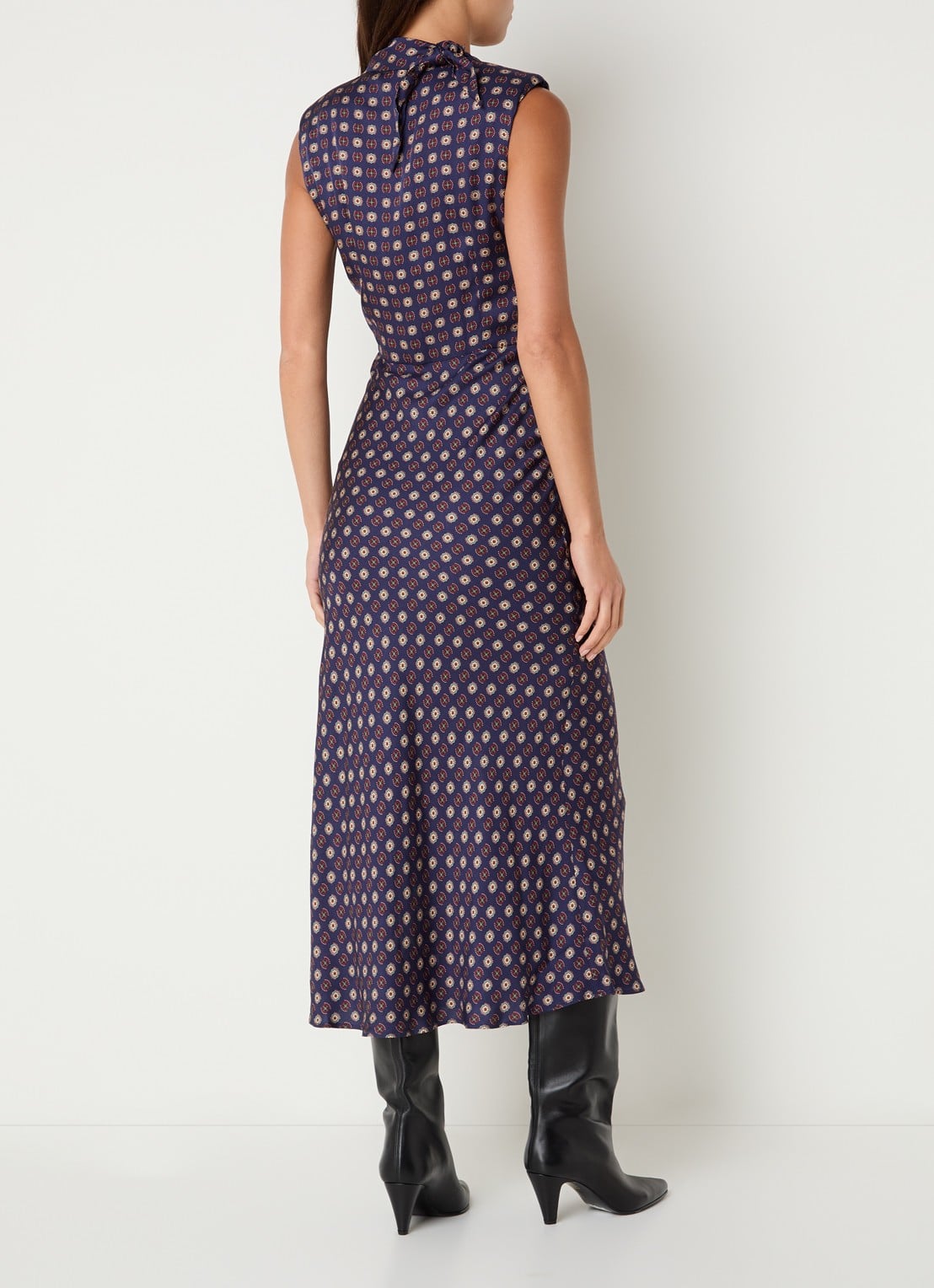 Claudie Pierlot Midi kokerjurk met schoudervulling en print - achterkant donkerblauw