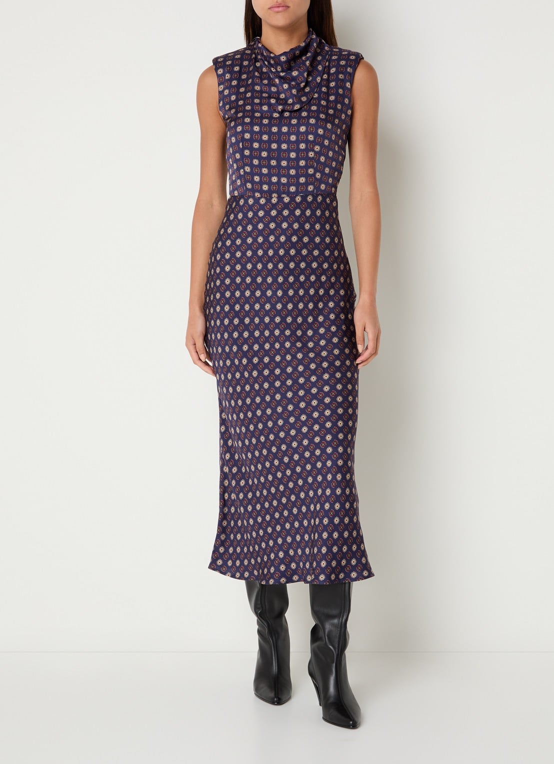 Claudie Pierlot Midi kokerjurk met schoudervulling en print - detail 2 donkerblauw