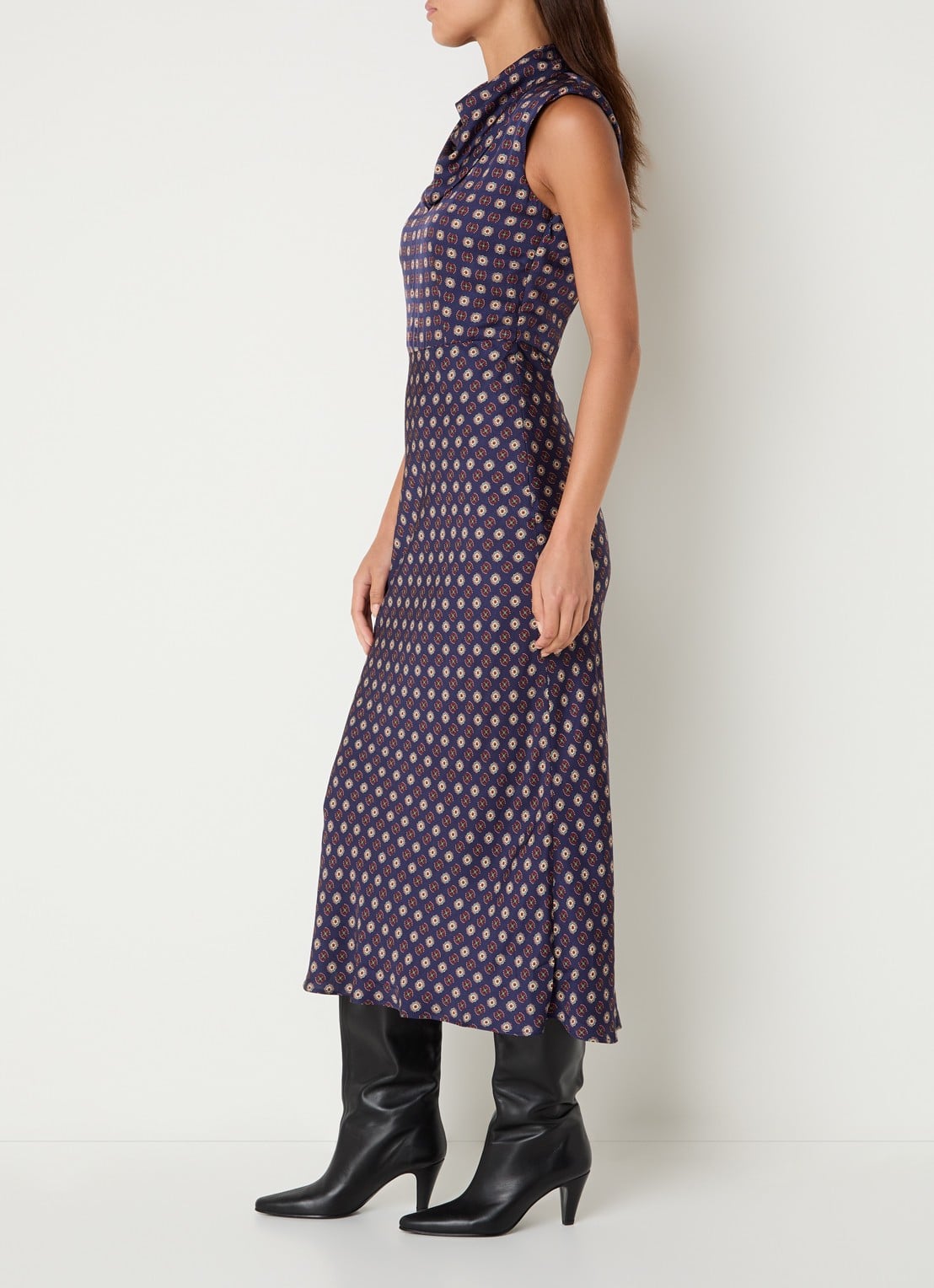 Claudie Pierlot Midi kokerjurk met schoudervulling en print - voorkant 4 donkerblauw