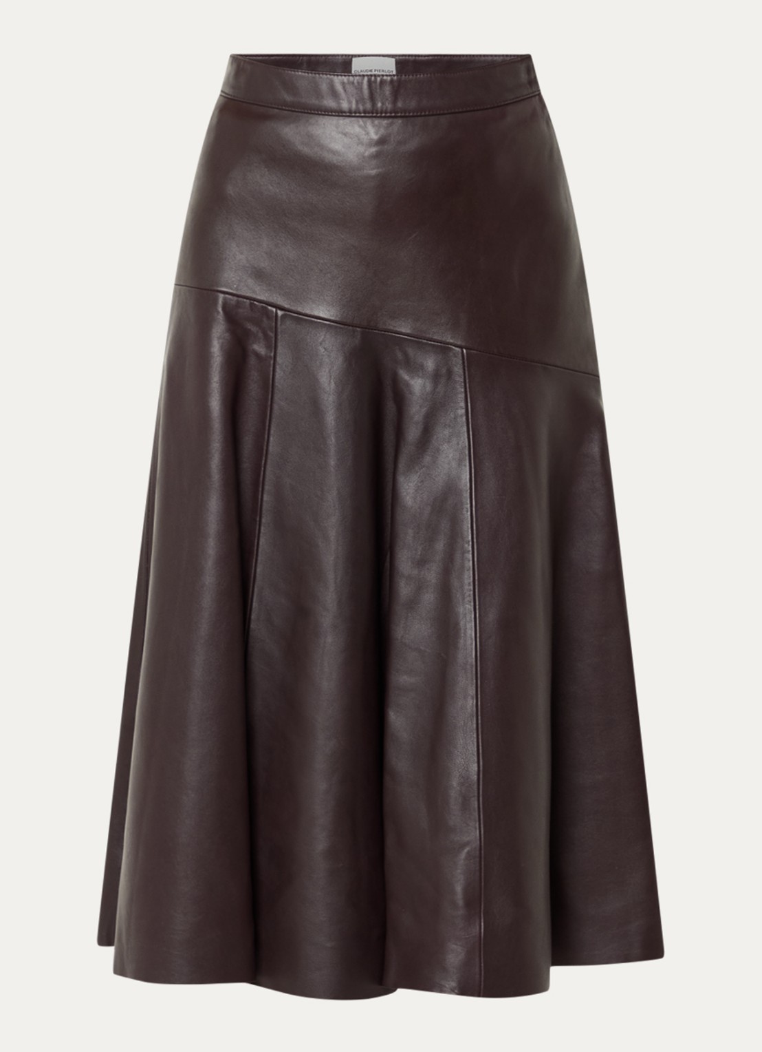 Claudie Pierlot Midi kokerrok van lamsleer met plooien - voorkant 3 bordeauxrood