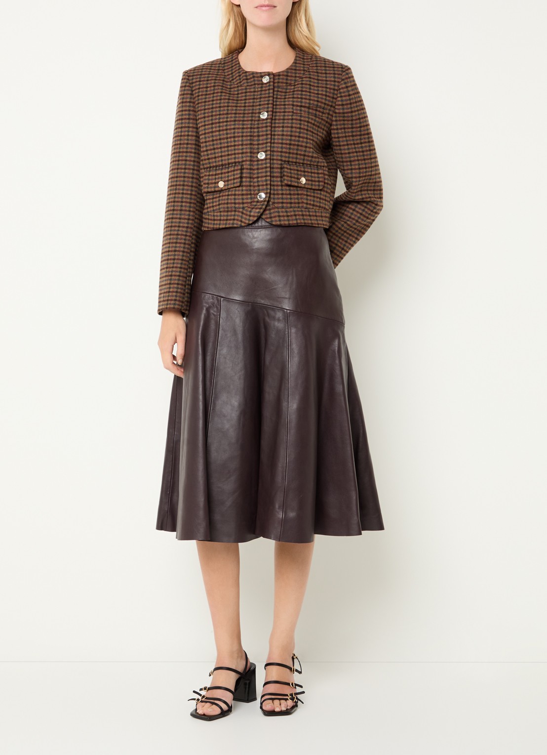 Claudie Pierlot Midi kokerrok van lamsleer met plooien - voorkant 4 bordeauxrood