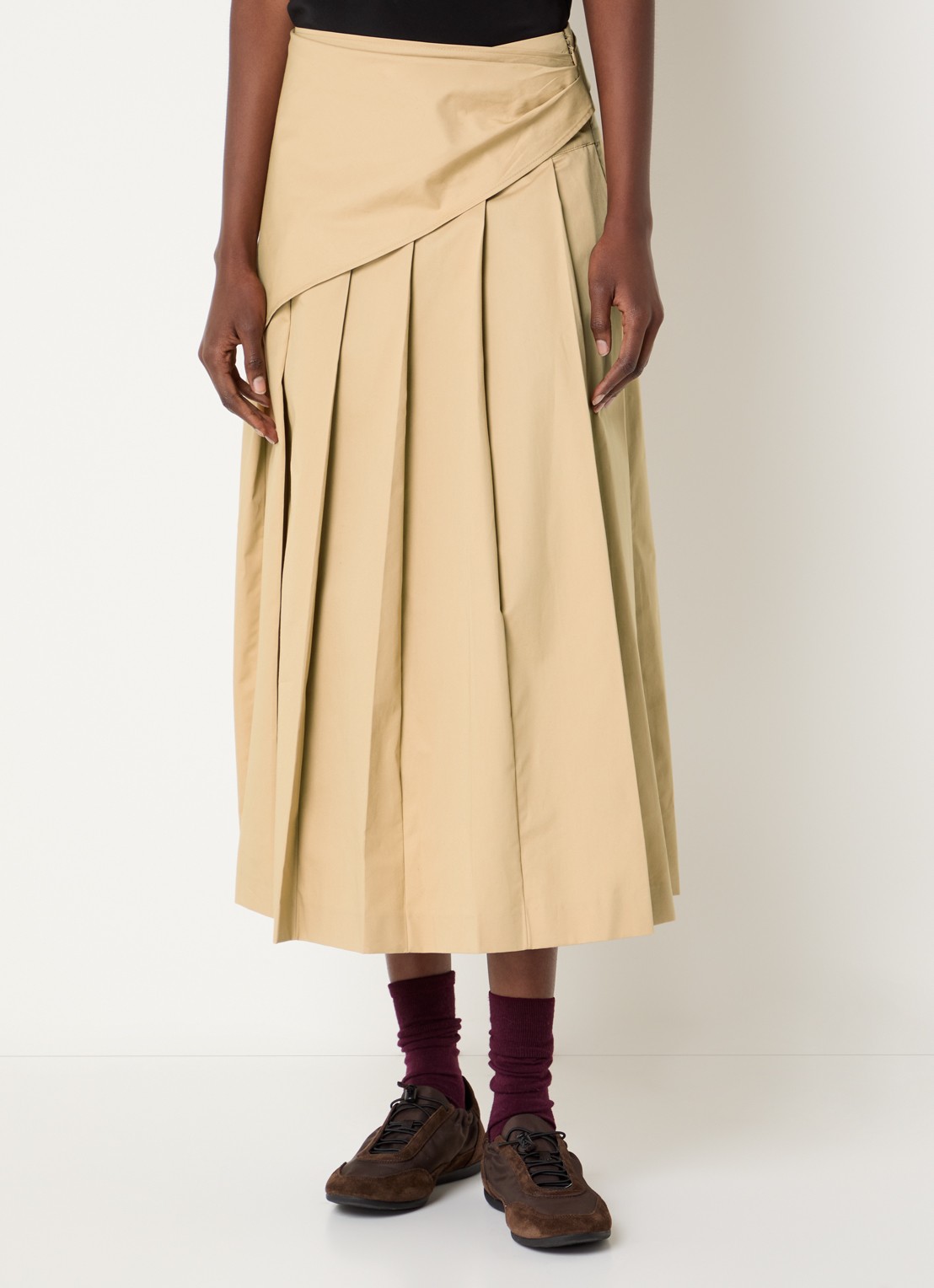 Claudie Pierlot Midi plooirok met steekzakken - detail 2 camel