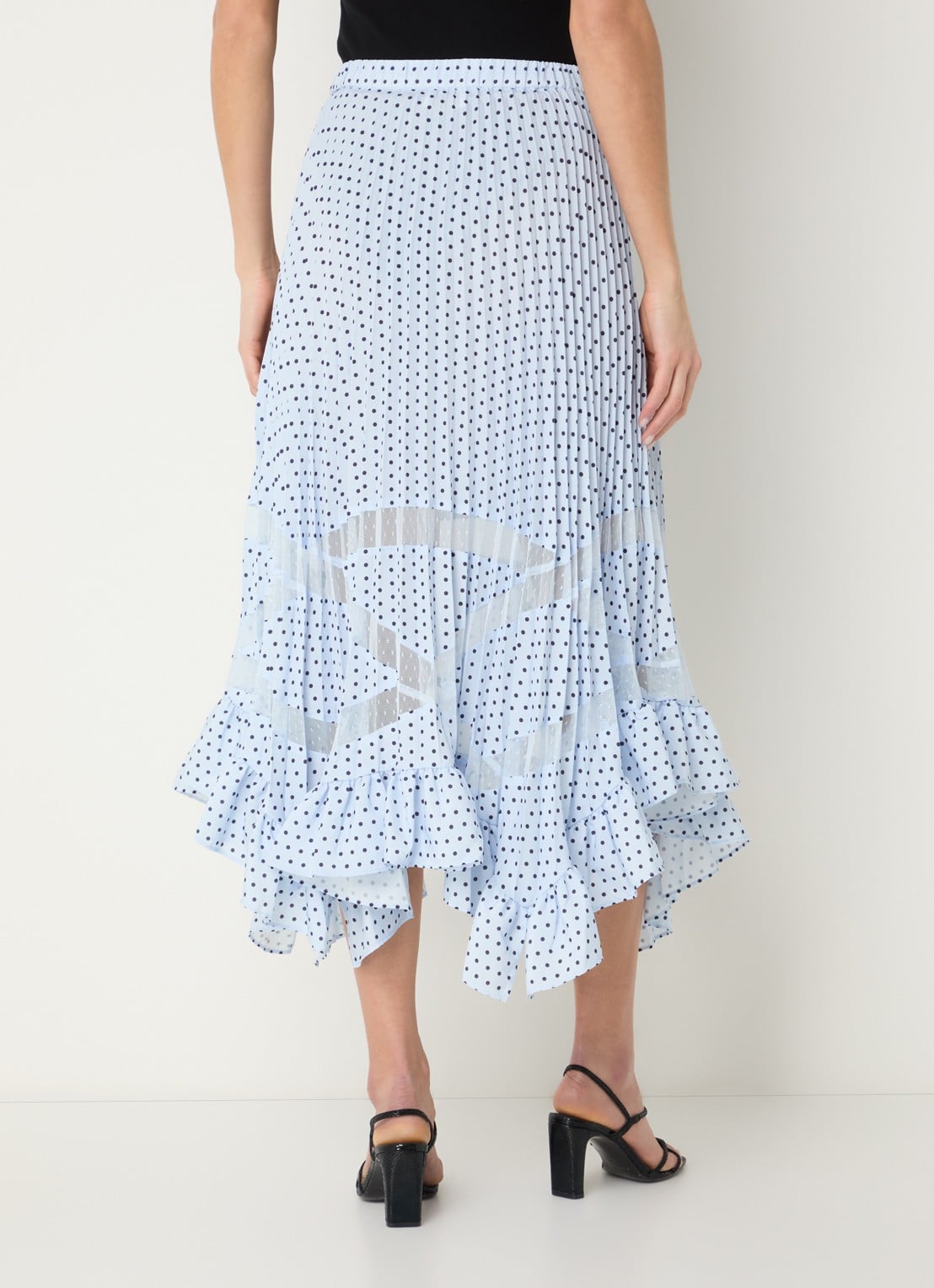 Claudie Pierlot Midi plooirok met stippenprint  - achterkant lichtblauw