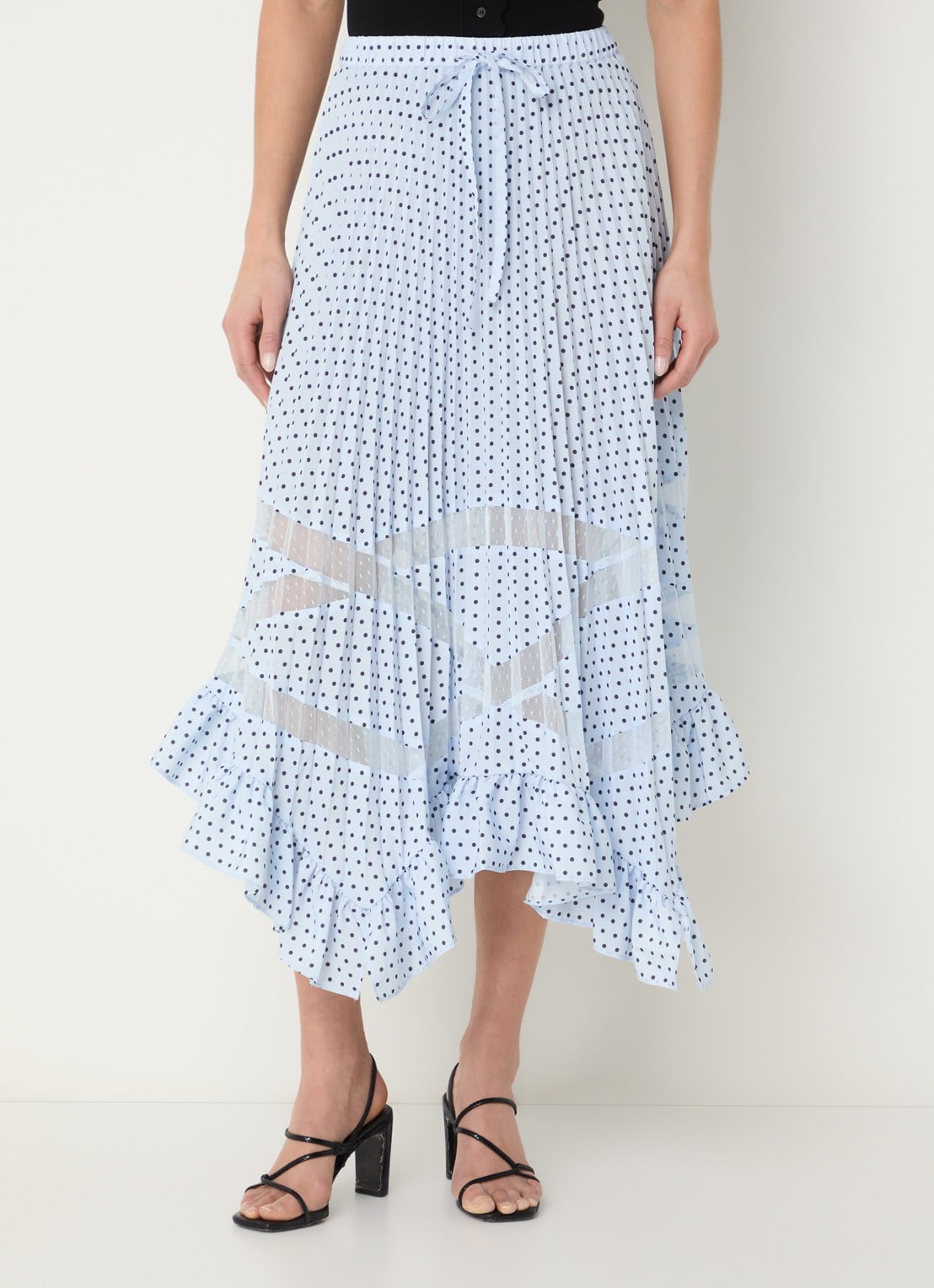 Claudie Pierlot Midi plooirok met stippenprint  - detail 4 lichtblauw