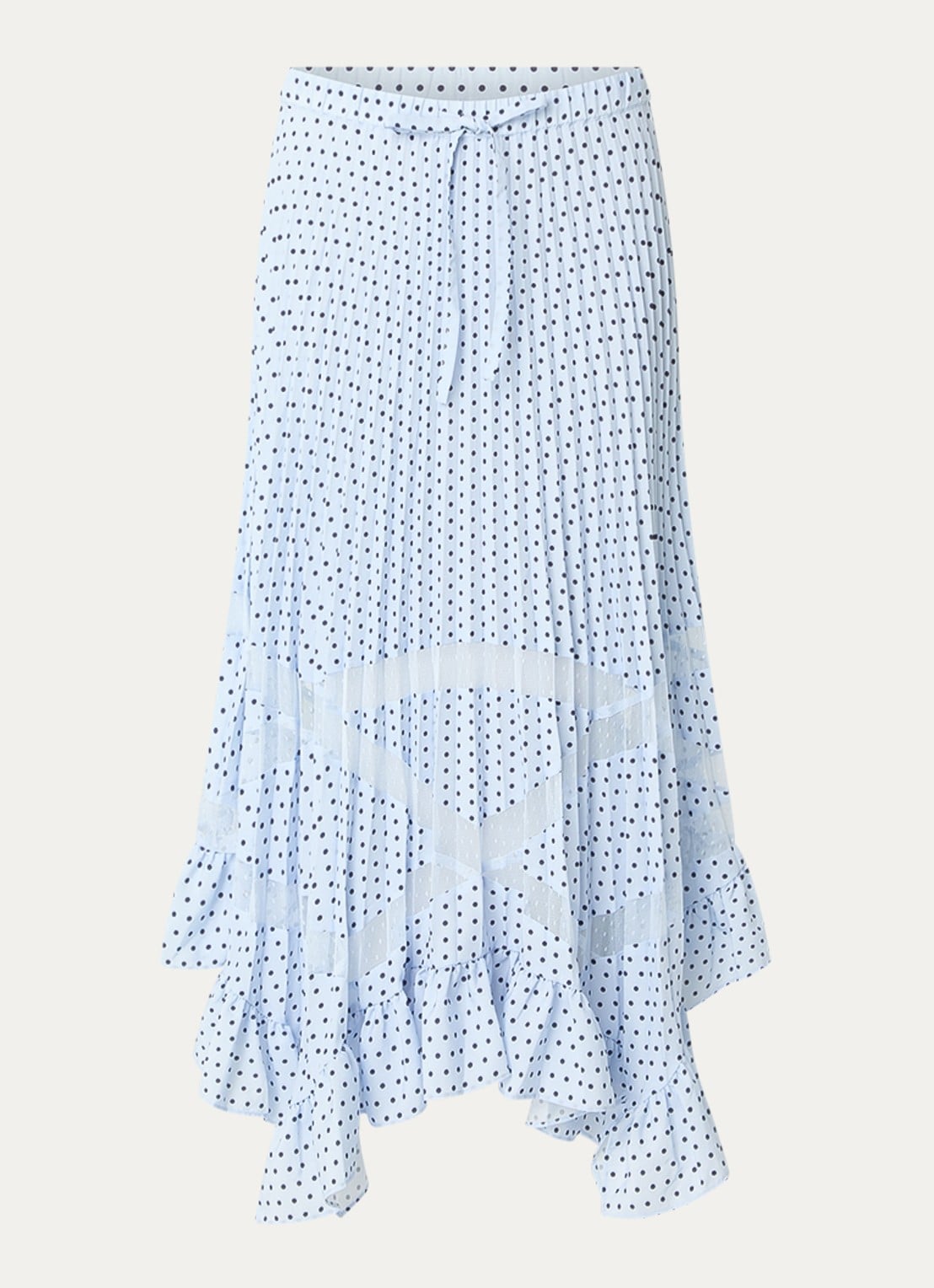 Claudie Pierlot Midi plooirok met stippenprint  - voorkant 2 lichtblauw