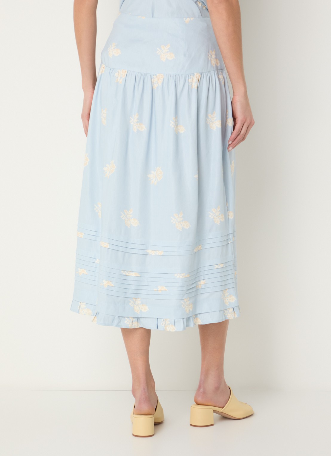 Claudie Pierlot Midi rok met bloemenprint - achterkant 2 lichtblauw