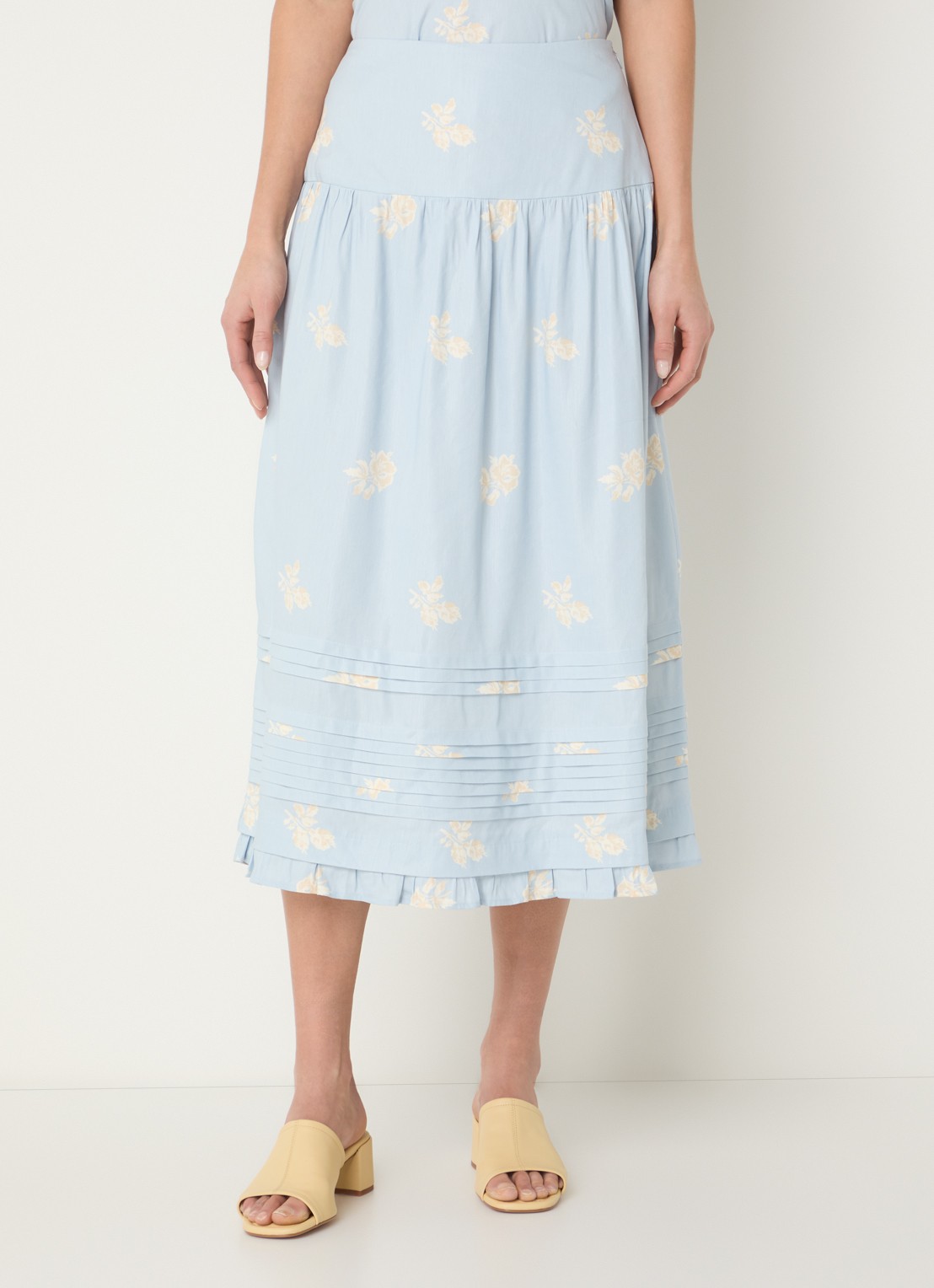 Claudie Pierlot Midi rok met bloemenprint - detail lichtblauw