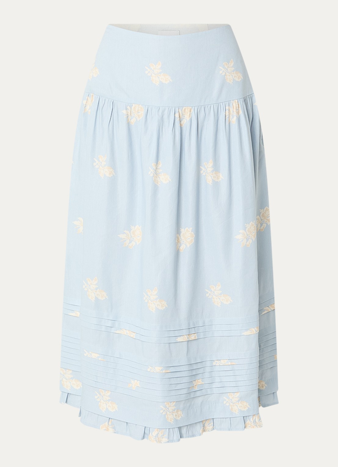 Claudie Pierlot Midi rok met bloemenprint - voorkant 3 lichtblauw
