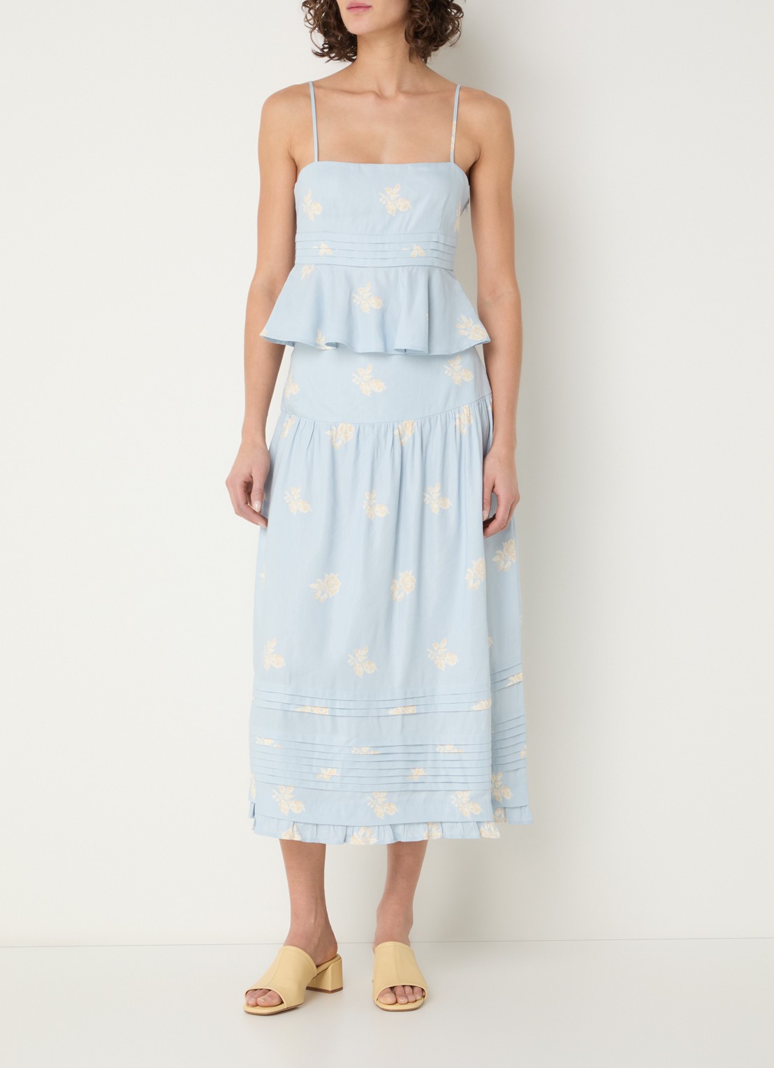 Claudie Pierlot Midi rok met bloemenprint - voorkant 4 lichtblauw