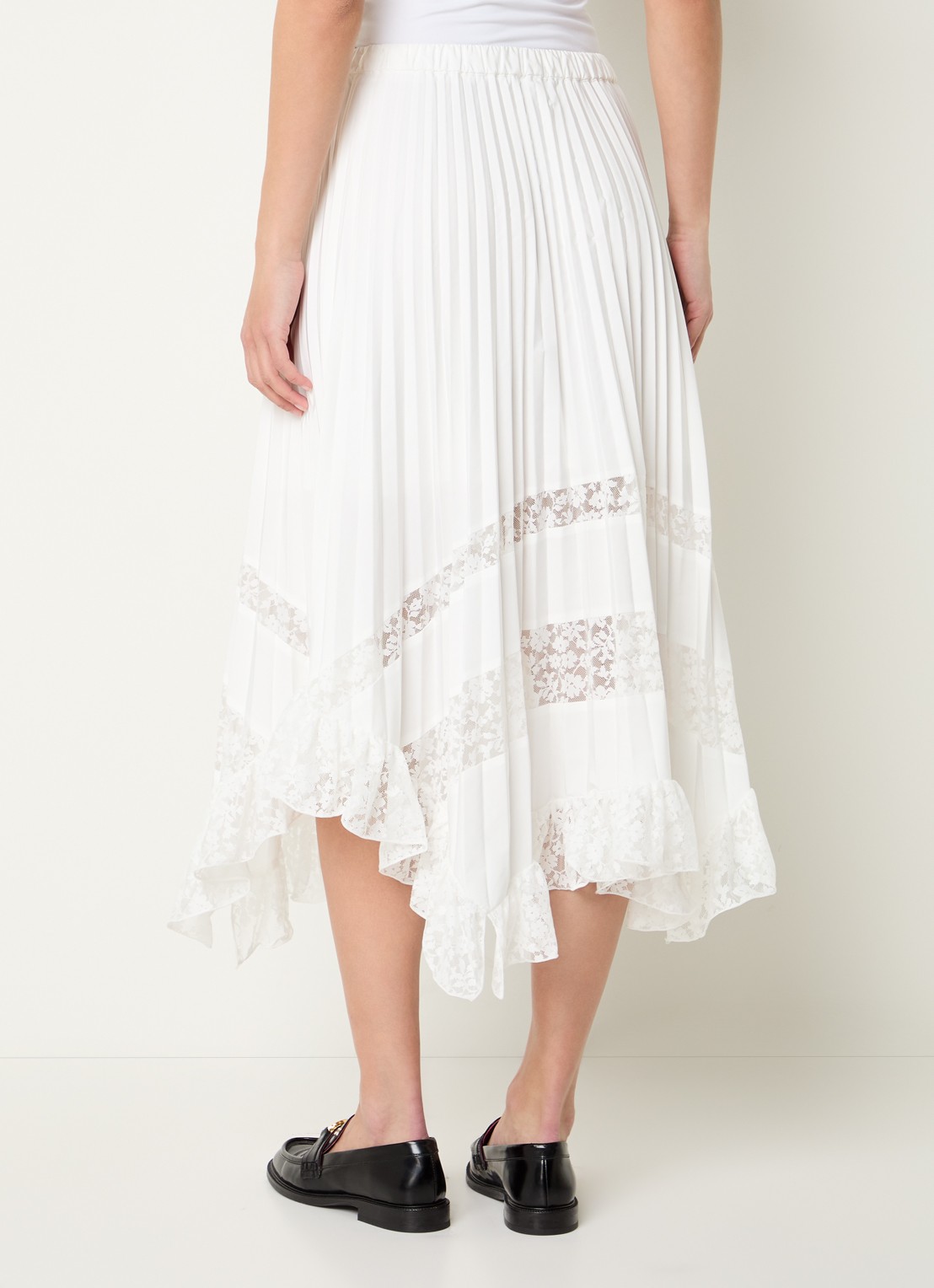 Claudie Pierlot Midi rok met broderie en plooien - achterkant 2 gebroken wit