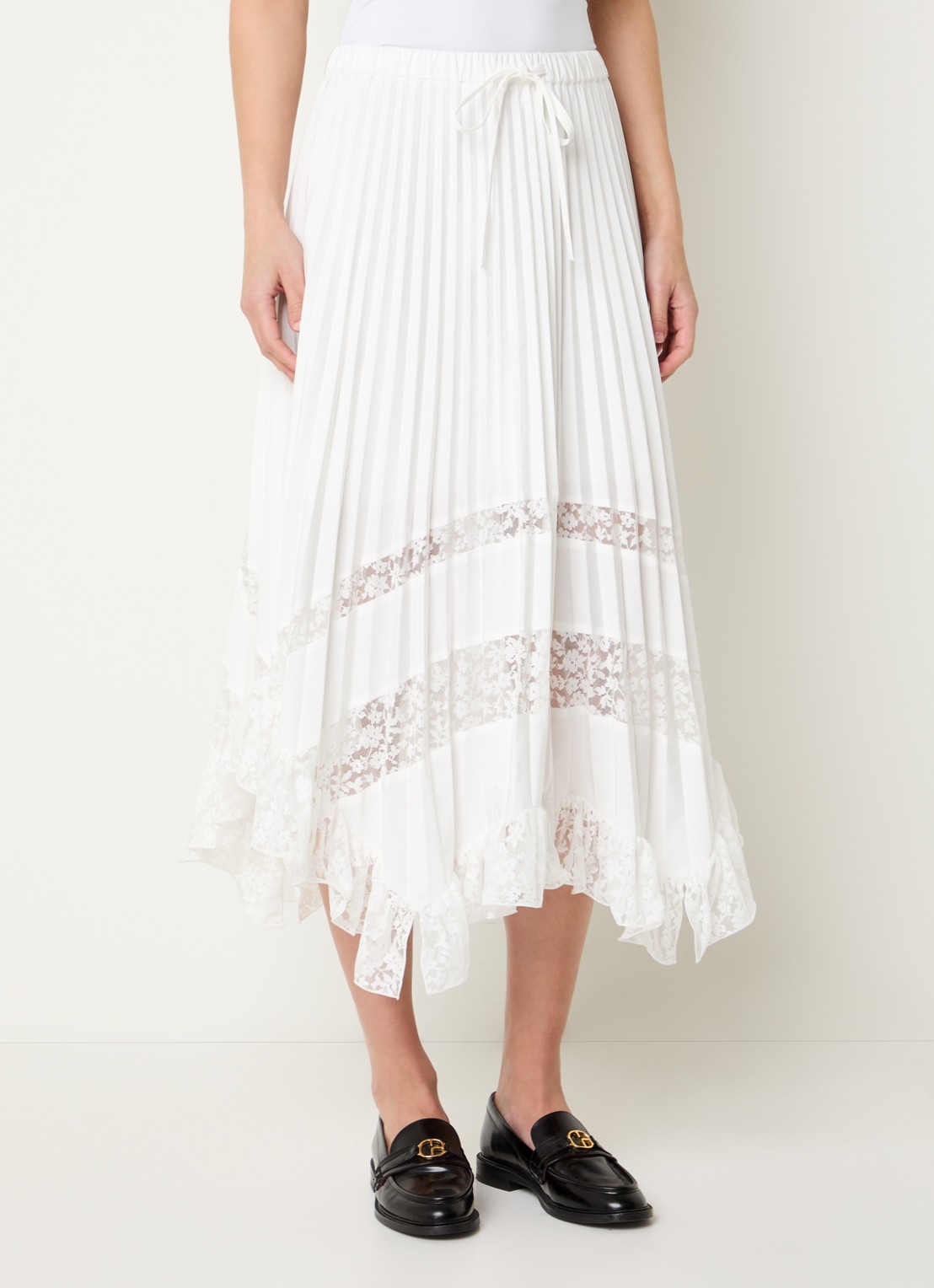 Claudie Pierlot Midi rok met broderie en plooien - detail gebroken wit