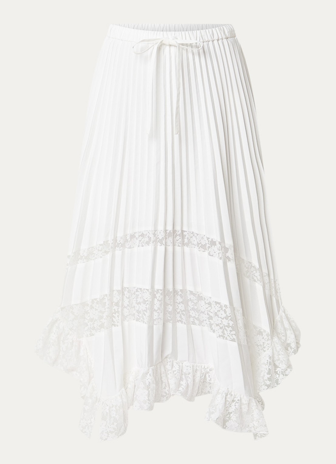 Claudie Pierlot Midi rok met broderie en plooien - voorkant 3 gebroken wit