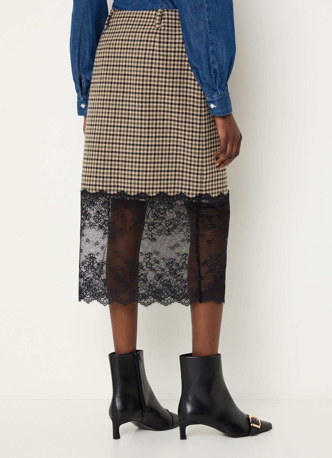 Claudie Pierlot Midi rok met details van kant - achterkant 3 camel