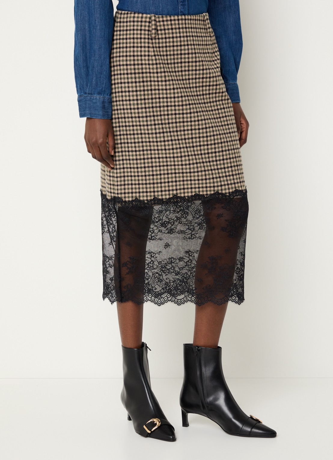 Claudie Pierlot Midi rok met details van kant - detail 4 camel
