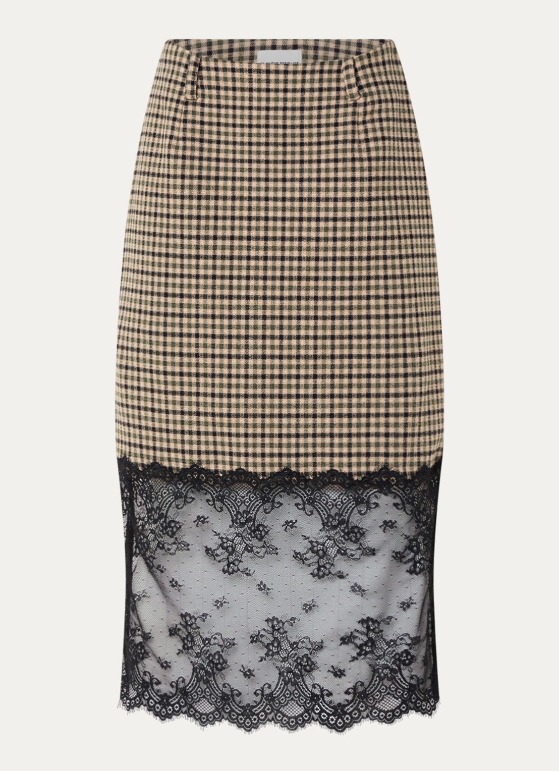 Claudie Pierlot Midi rok met details van kant - voorkant camel