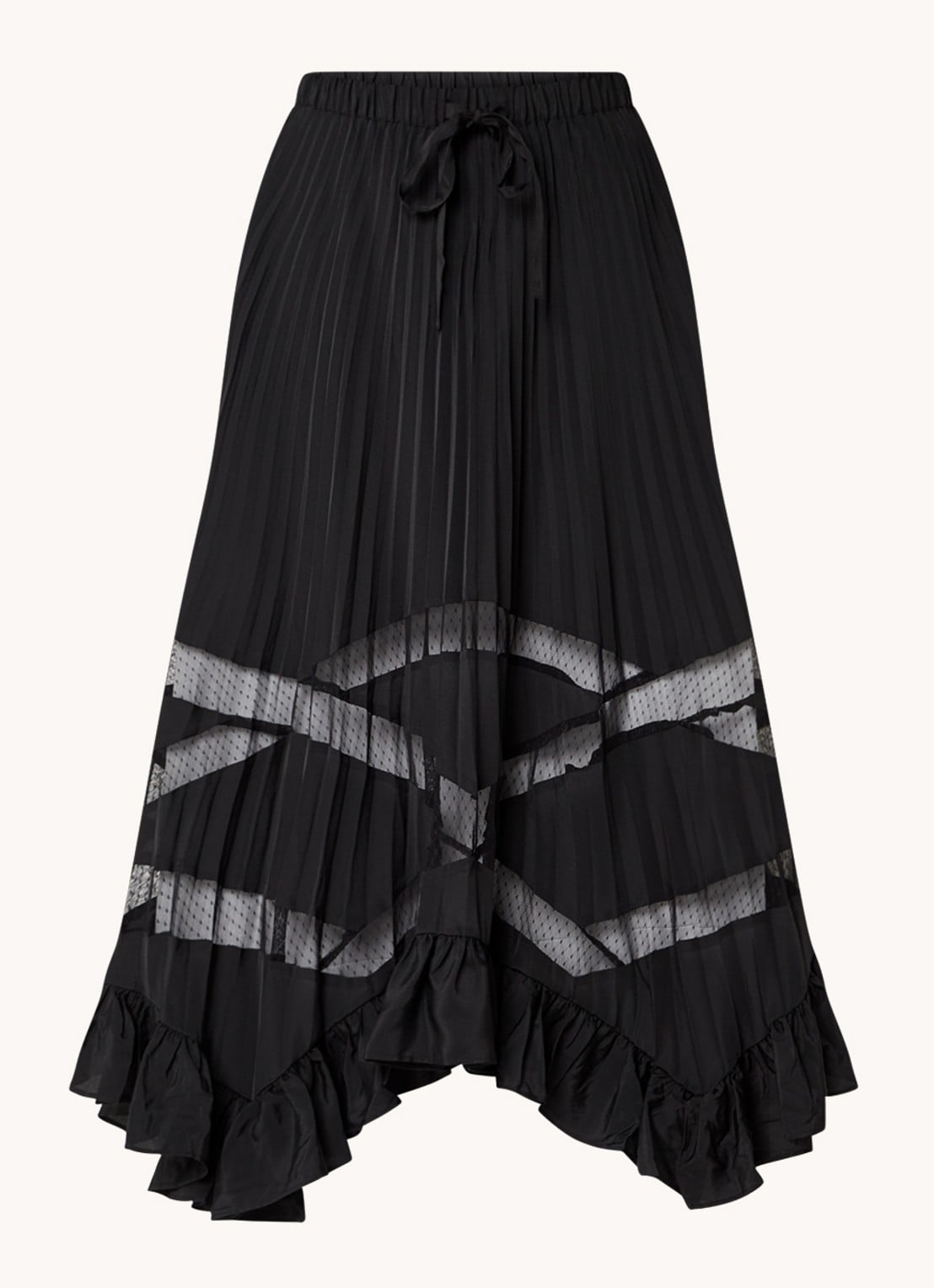 Claudie Pierlot Midi rok met plissé en volant - voorkant 3 zwart