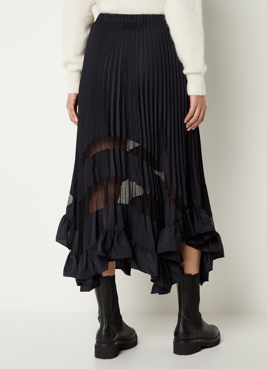 Claudie Pierlot Midi rok met plissé en volant - achterkant 4 donkerblauw