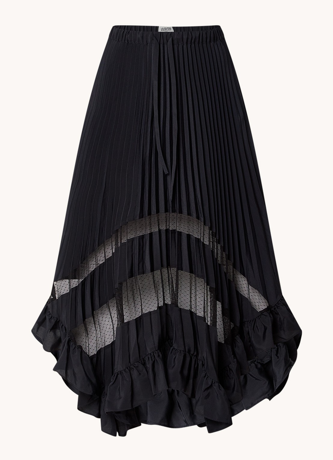 Claudie Pierlot Midi rok met plissé en volant - voorkant donkerblauw