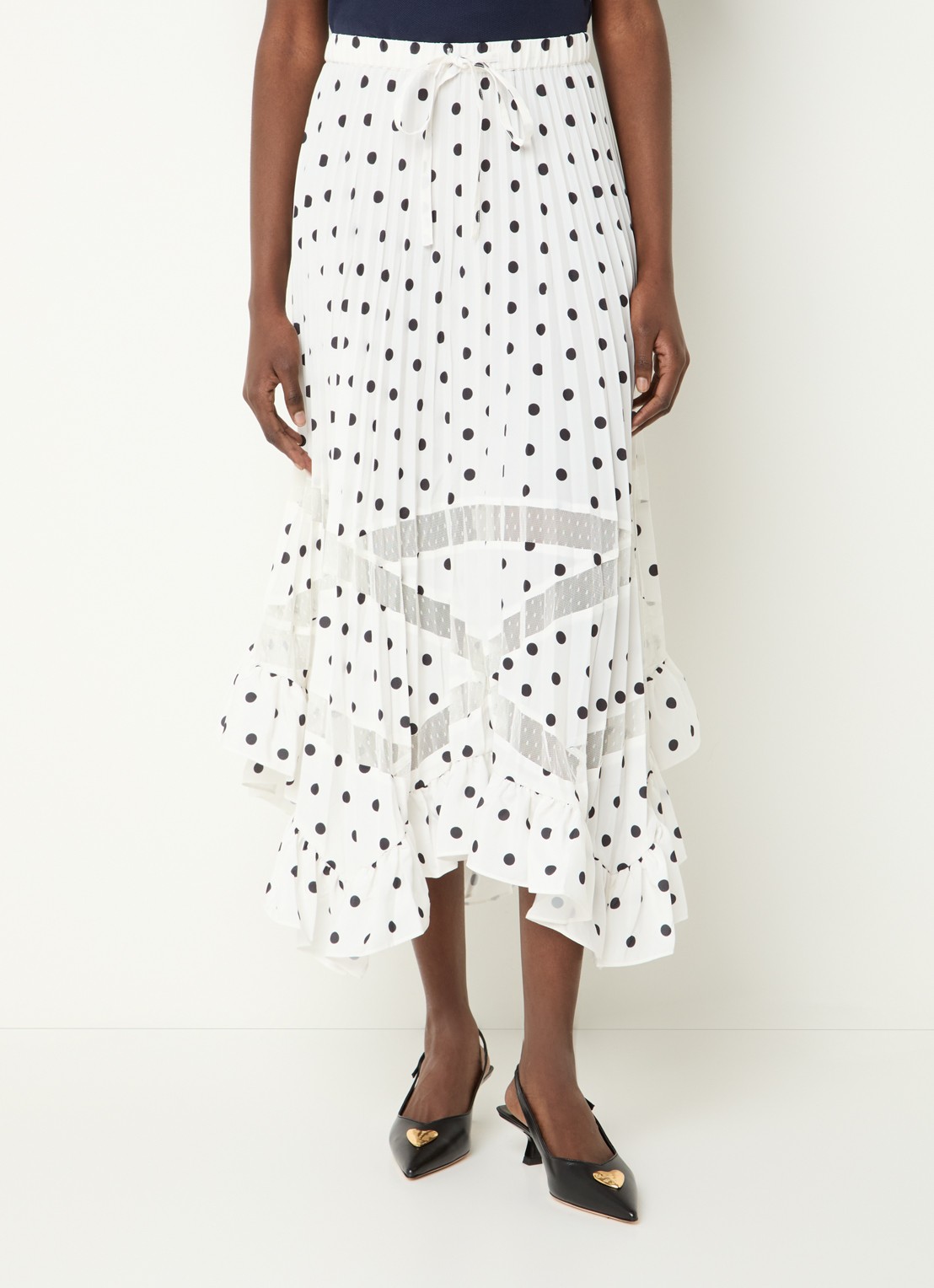 Claudie Pierlot Midi rok met stippenprint en plissé  - detail 4 gebroken wit